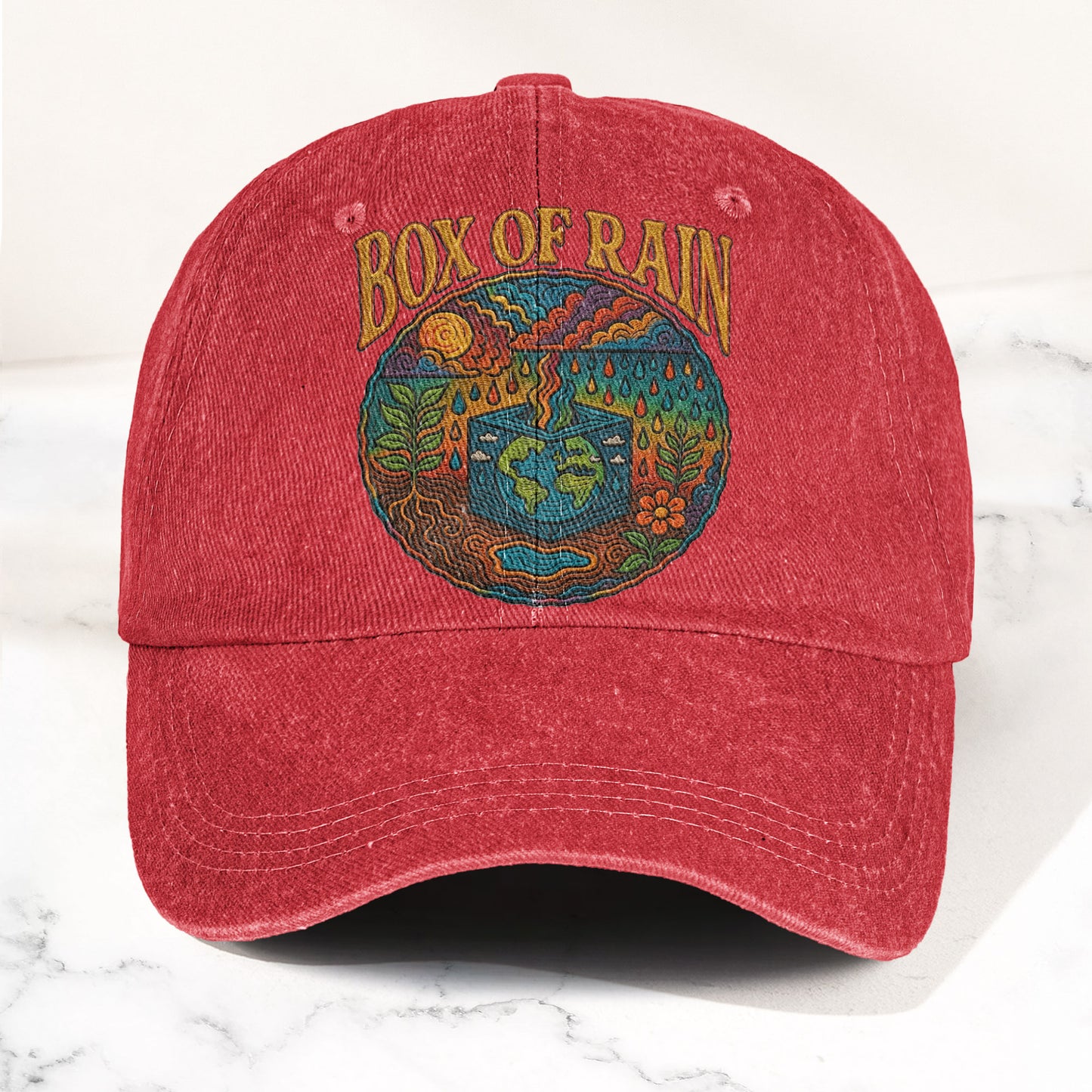 Grateful Dead Box Of Rain Earth Graphic Music Merch Denim Cap – Retro Vintage Dad Cap Gift For Dad (With Box)