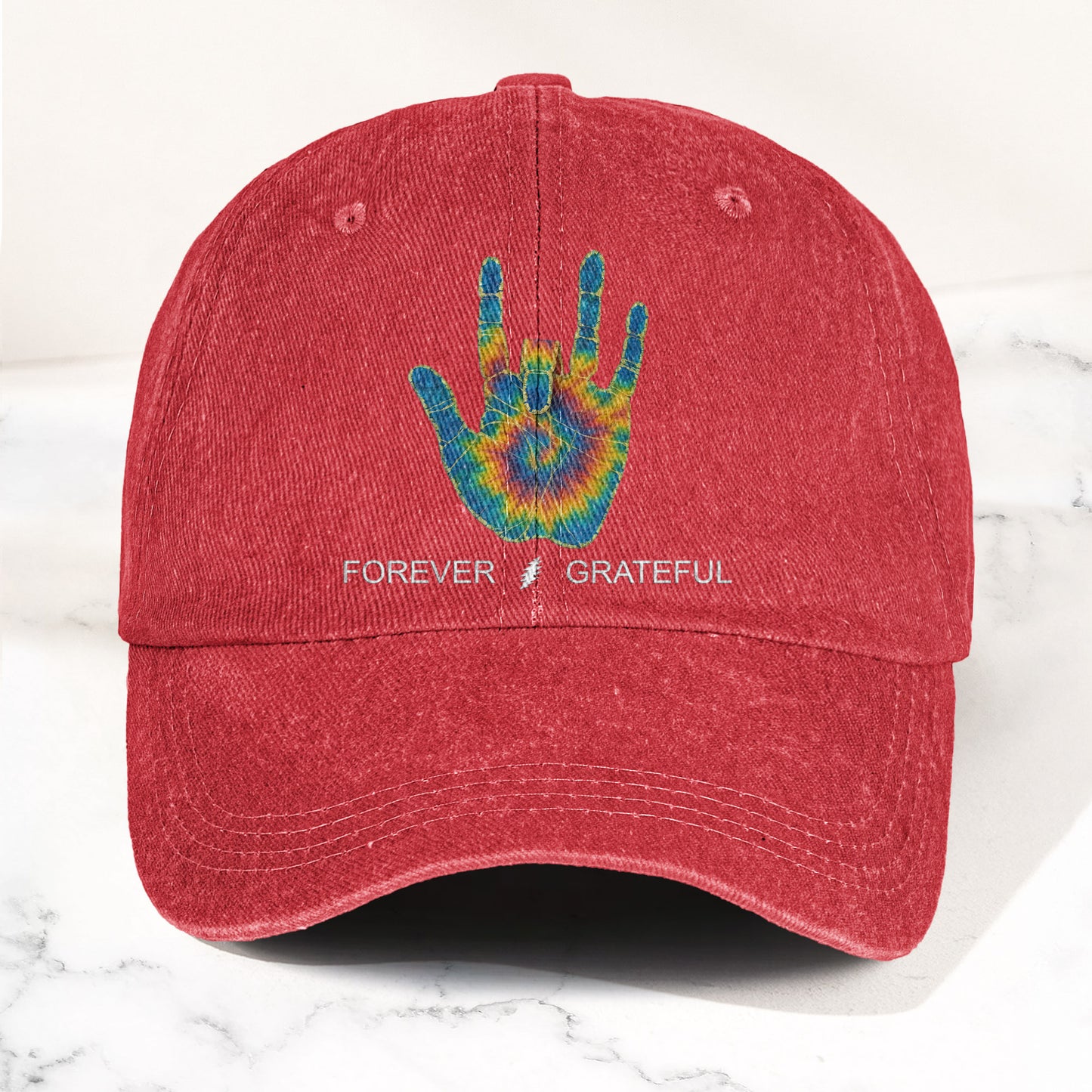 Jerry Garcia Handprint Tie Dye Denim Cap – Retro Music Grateful Dead Cap Gift For Dad (With Box)