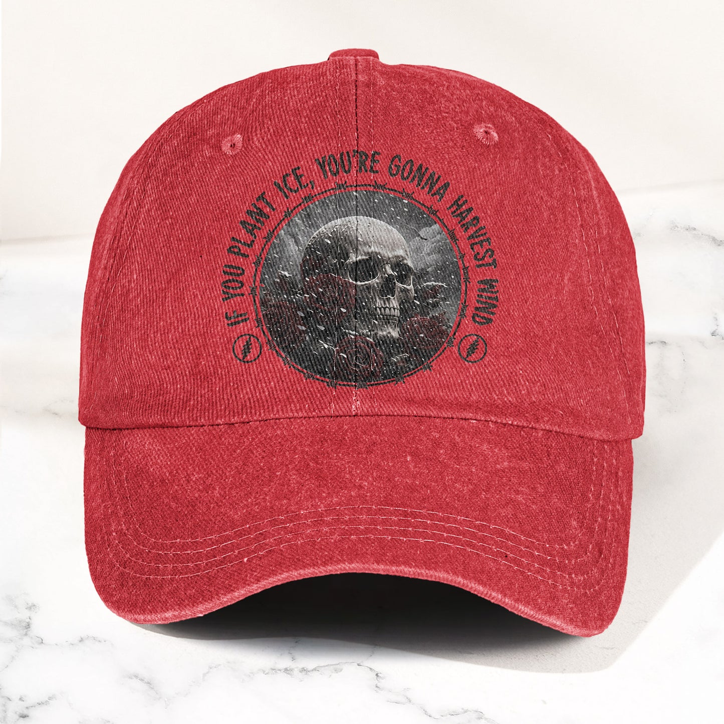 Grateful Dead Skull Franklin's Tower Lyrics Vintage Denim Cap – Retro Dad Cap (With Box)