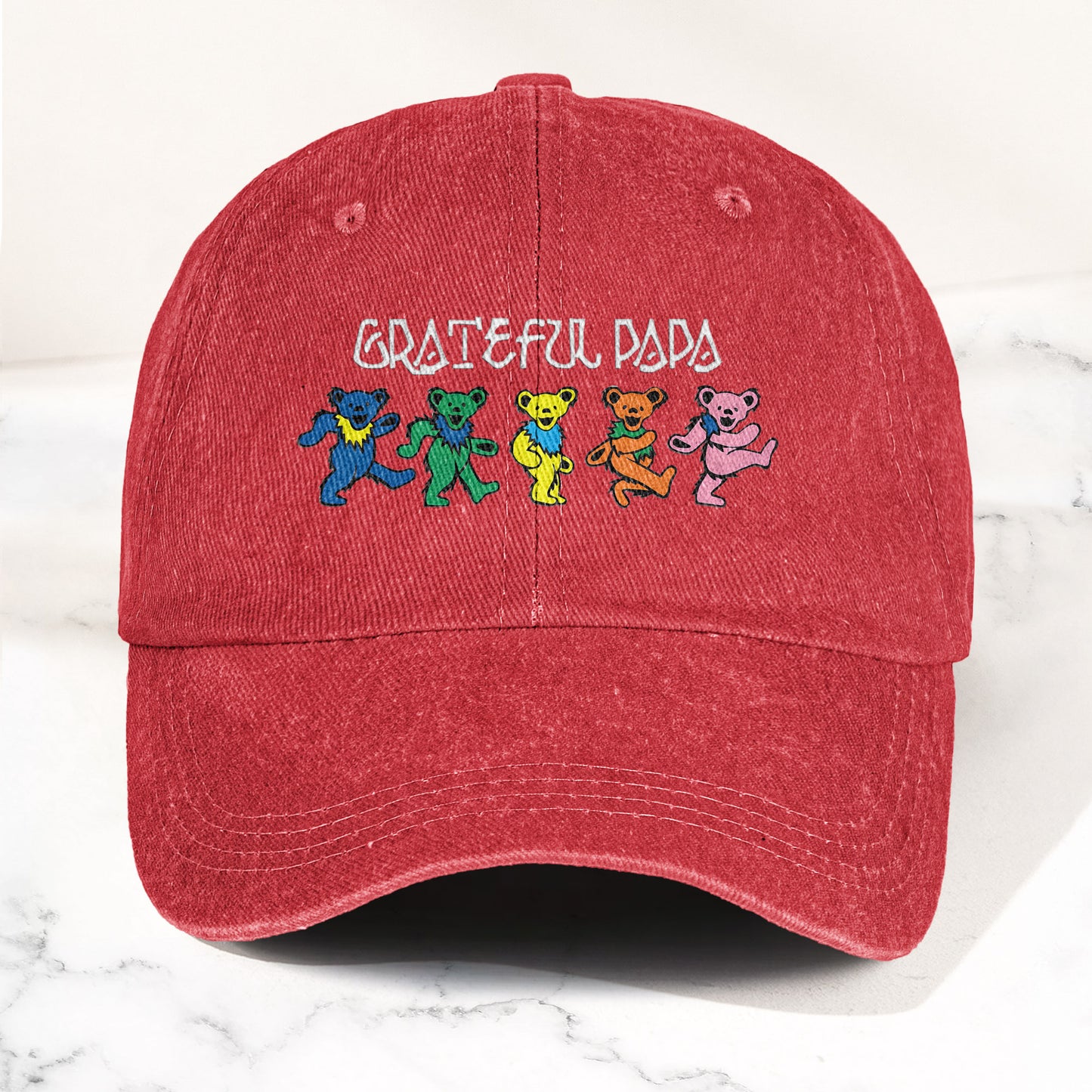 Grateful Papa Dancing Bears Denim Cap – Vintage Music Grateful Dead Merch Gift for Dad (With Box)
