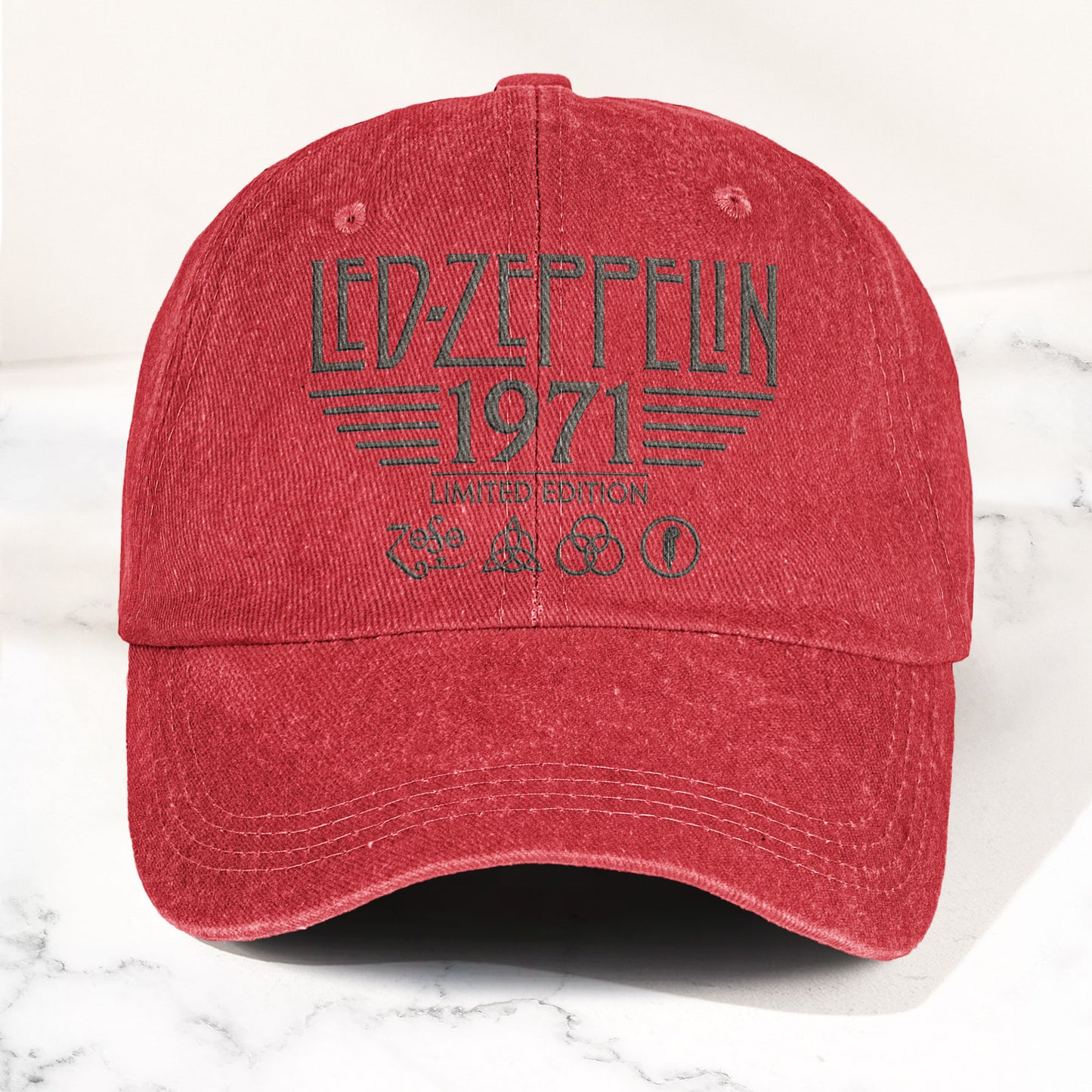 Led Zeppelin 1971 Four Symbols Icon Denim Cap – Vintage Dad Cap Gift For Dad (With Box)