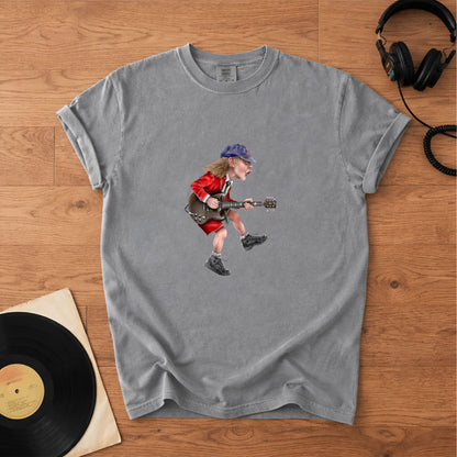 Angus Young Ripping On His Guitar Comfort Tee – Classic Music Graphic Shirt