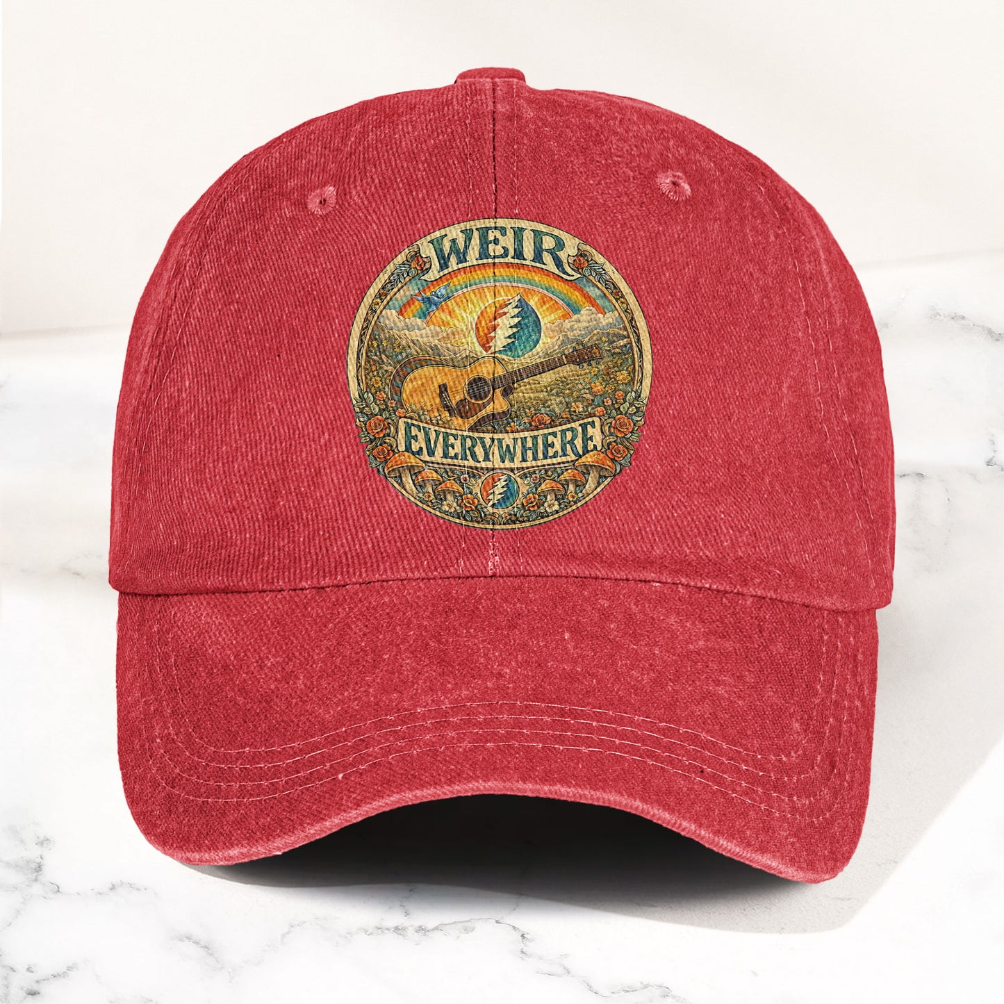 Grateful Dead Bob Weir Everywhere Acoustic Guitar Denim Cap – Retro Vintage Dad Cap Gift For Dad (With Box)
