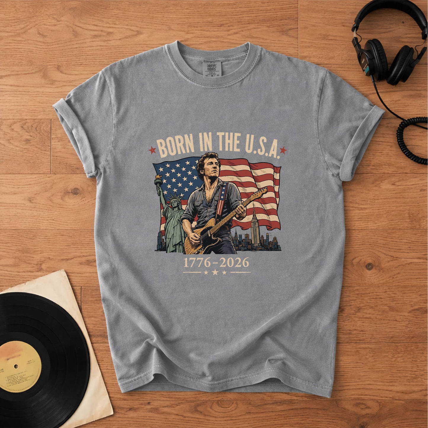 Bruce Springsteen Born In The USA 4th of July Patriotic Graphic T-Shirt – Retro Rock Music Fan Merch Tee