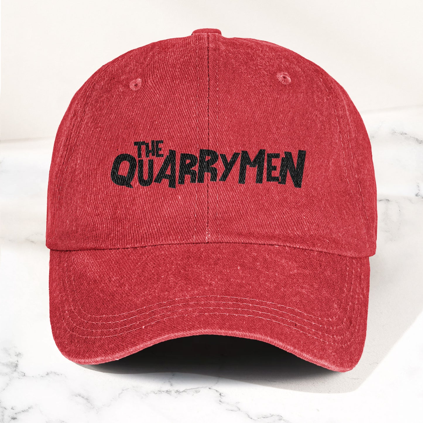 The Quarrymen Text Logo Denim Cap – Retro Rock Music Fan Cap (With Box)