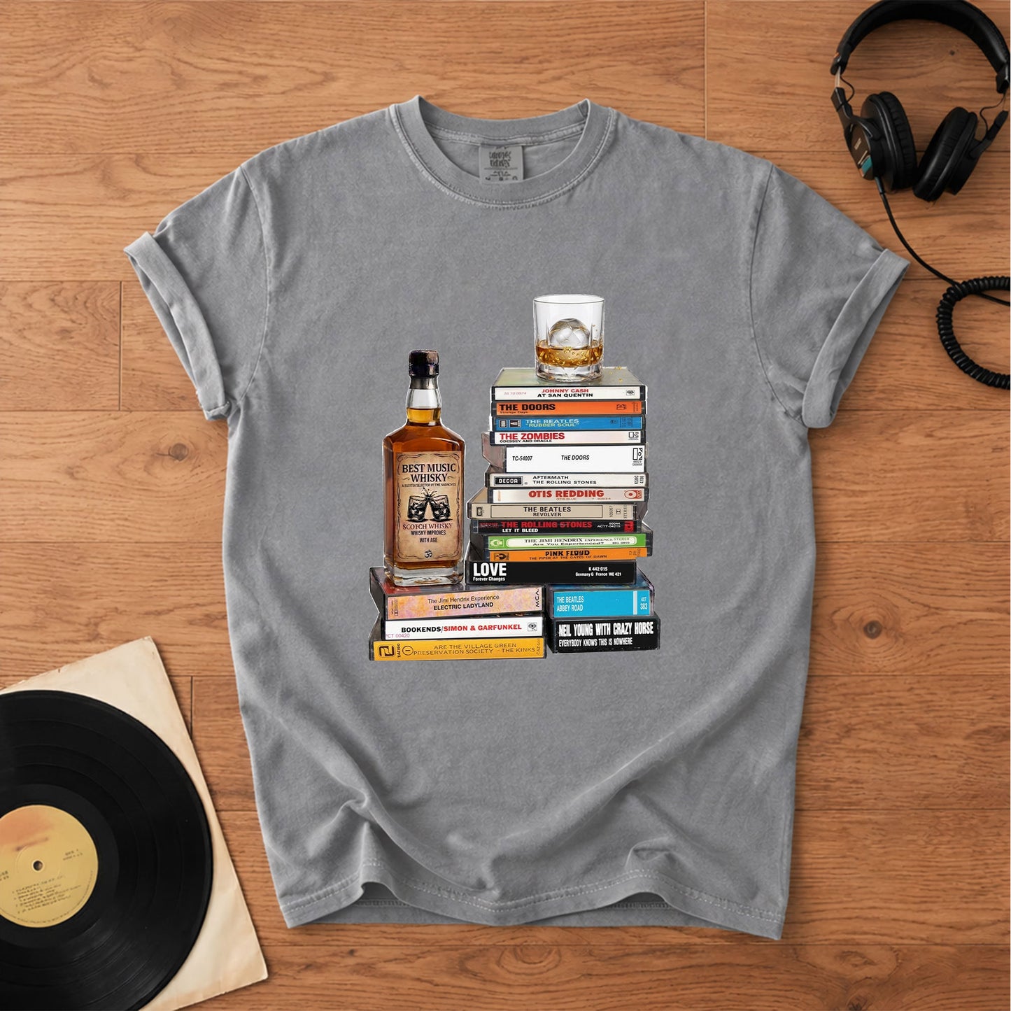 Vintage Rock Cassette Collection T-Shirt – The Beatles Rolling Stones Pink Floyd Albums Graphic Tee