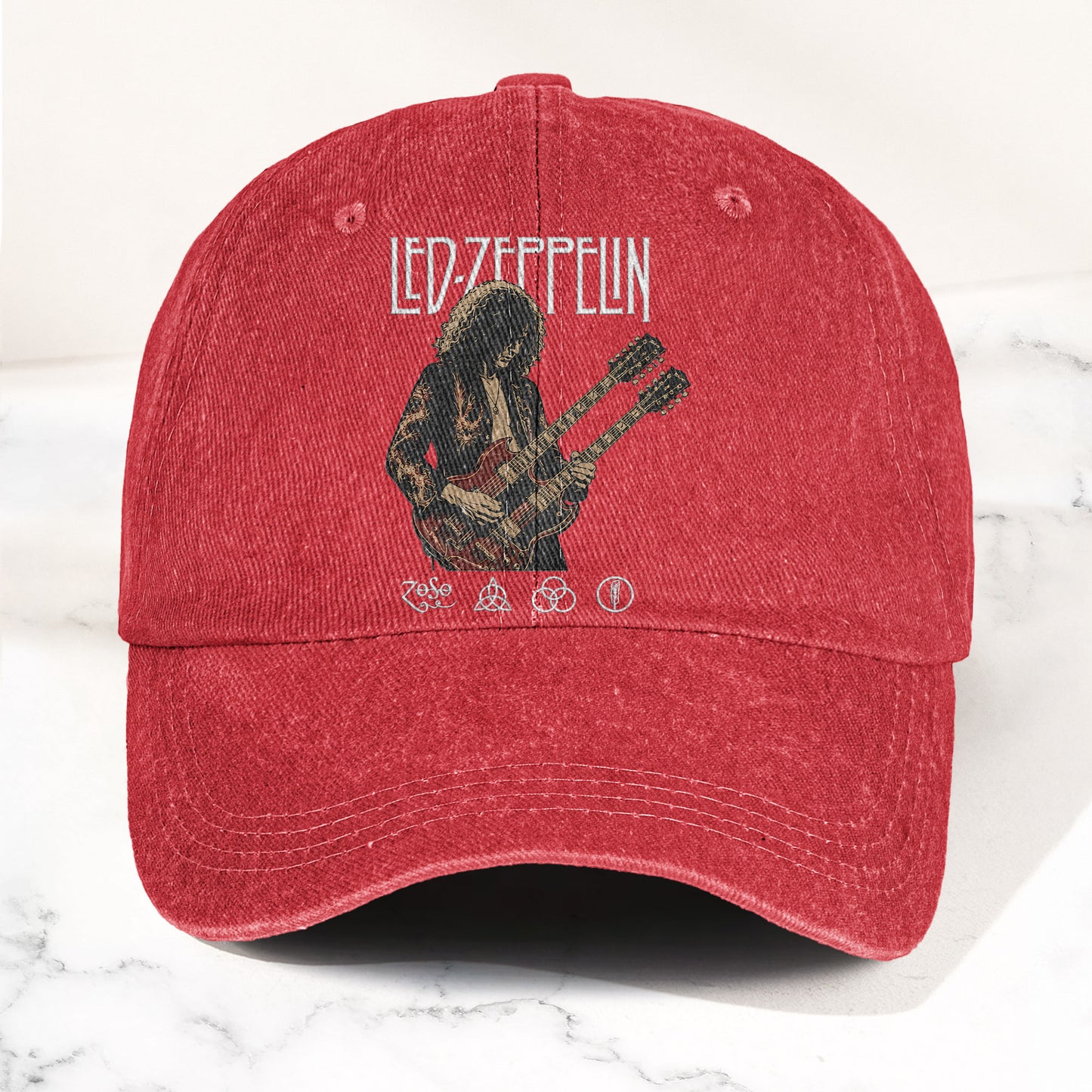 Led Zeppelin Jimmy Page Zoso Logo Denim Cap – Retro Vintage Dad Cap Gift For Dad (With Box)