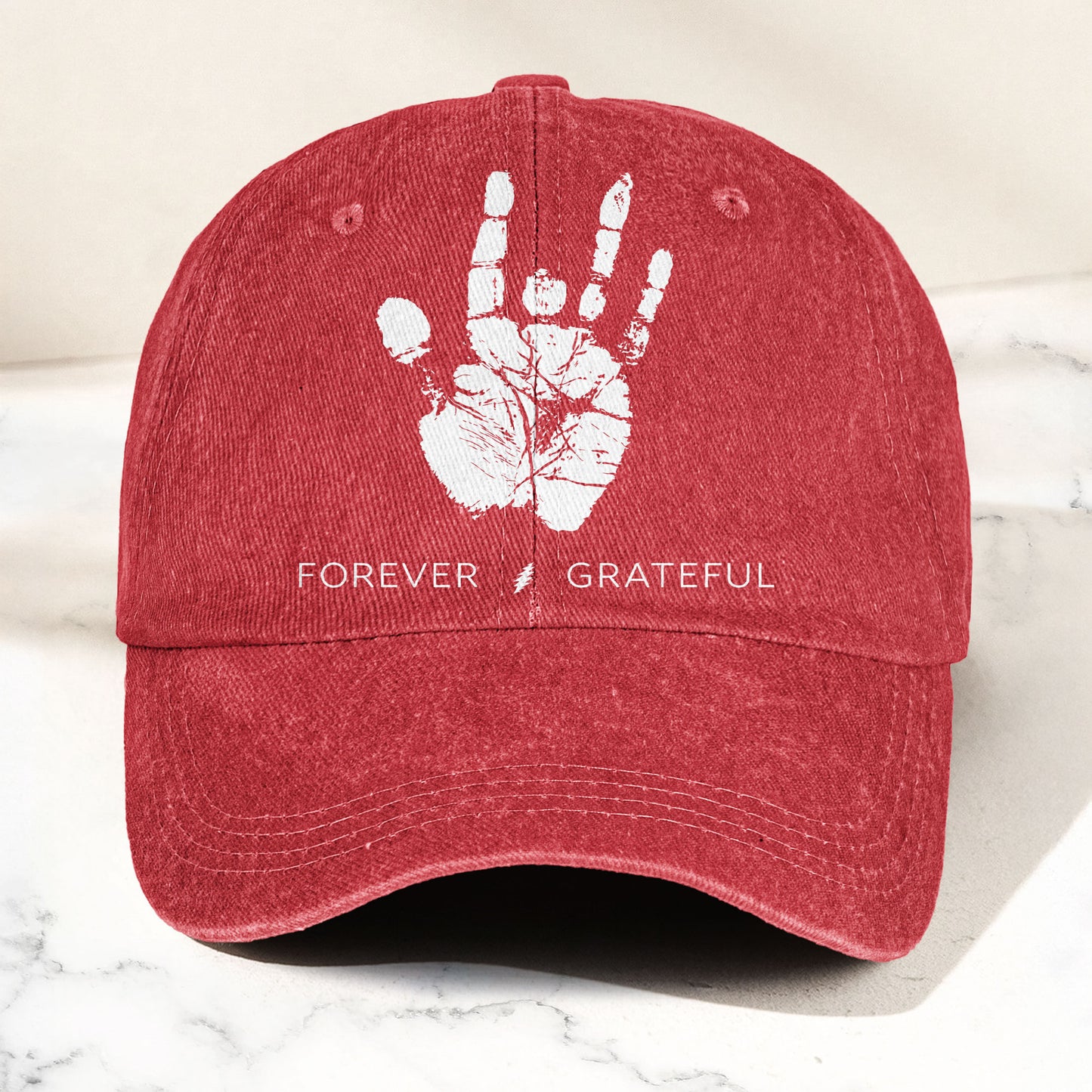 Grateful Dead Denim Cap – “Forever Grateful” Handprint Dad Hat (With Box)