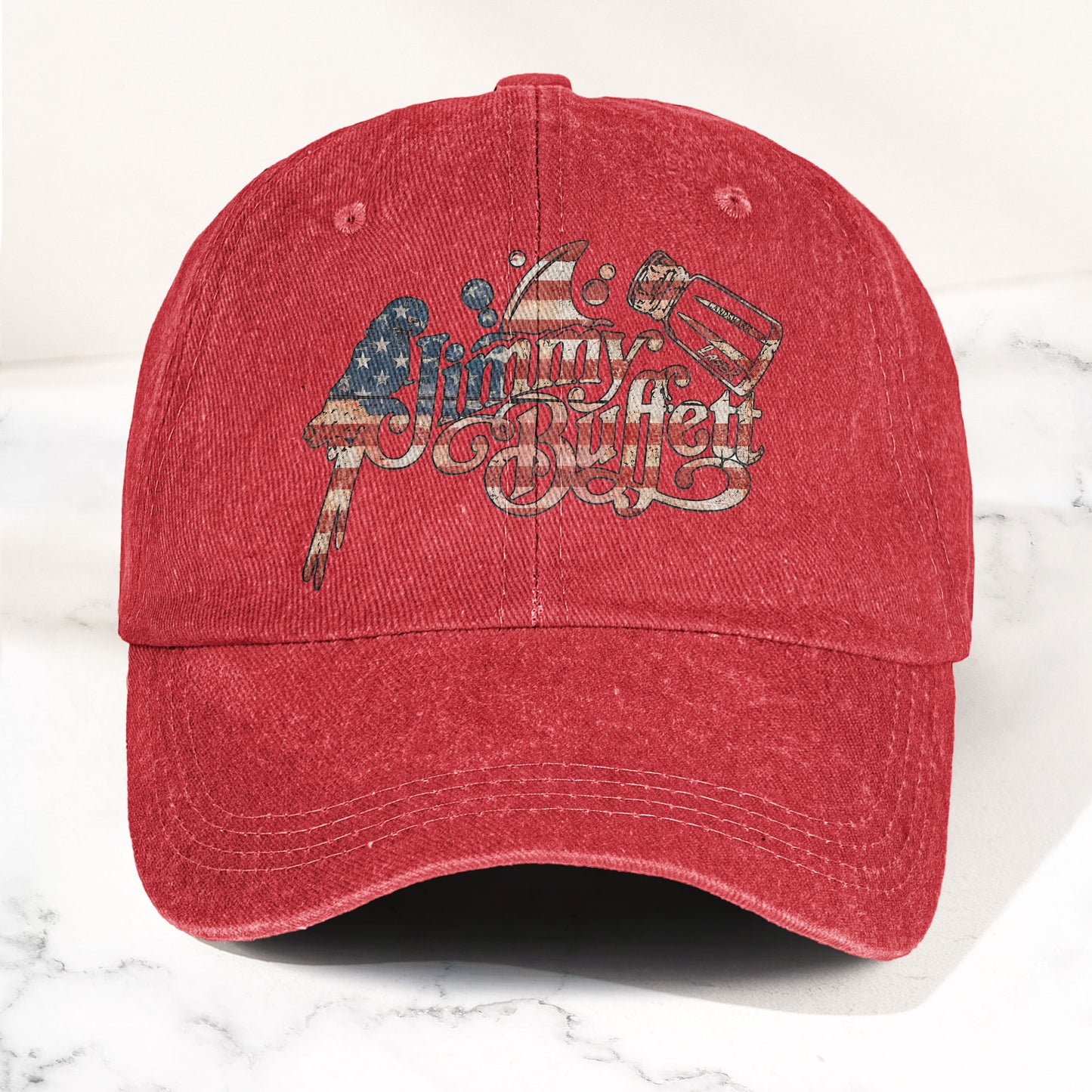 Jimmy Buffett Margaritaville Patriotic American Flag Parrot Music Merch Denim Cap – Retro Vintage Dad Cap Gift For Dad (With Box)