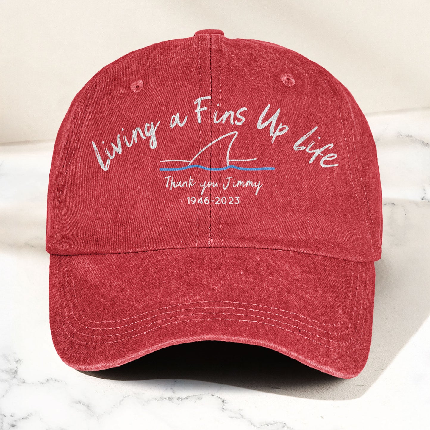 Living A Fins Up Life Denim Cap – Retro Jimmy Buffett Inspired Dad Hat (With Box)