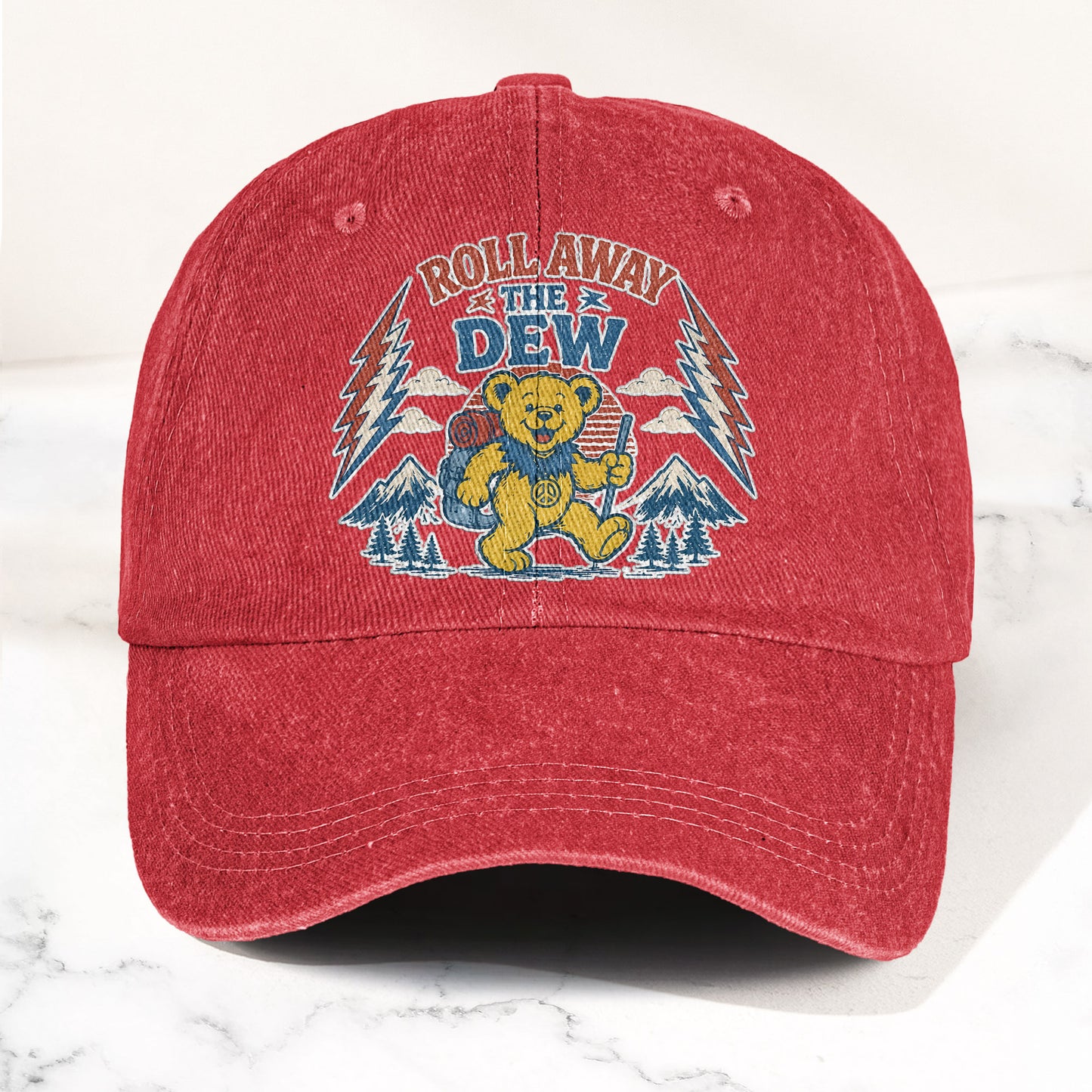 Grateful Dead Franklin's Tower Roll Away The Dew Dancing Bear Hiking Denim Cap – Retro Vintage Dad Cap Gift For Dad (With Box)