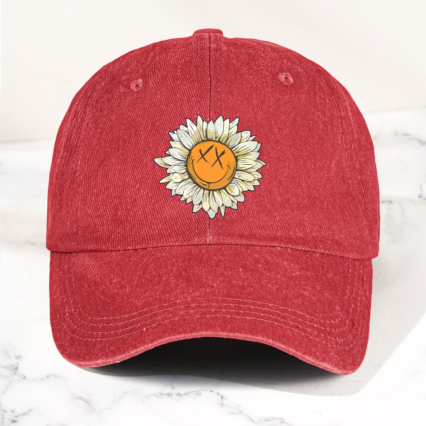 Blink-182 Denim Cap – Sunflower Smiley Aesthetic Dad Hat (With Box)