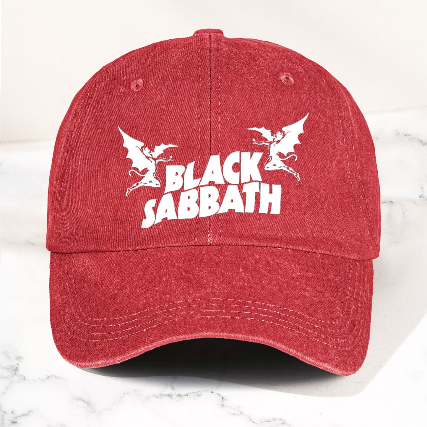 Black Sabbath Denim Dad Cap – Classic Winged Demon Logo Design ( With BOX)