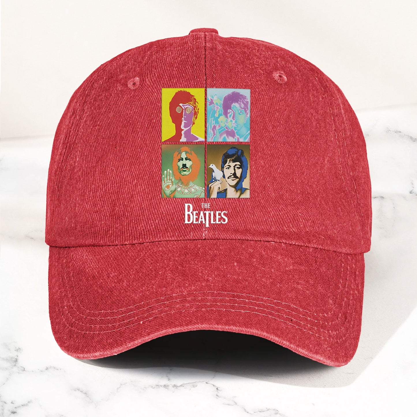 The Beatles Denim Dad Cap – Pop Art Portrait Grid Design (With BOX)