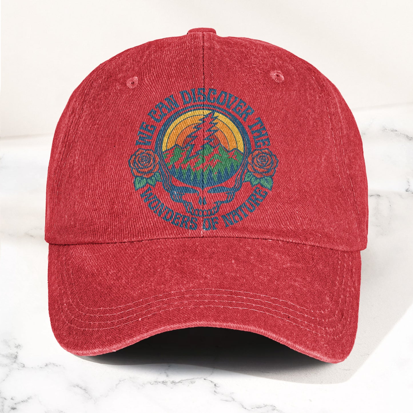 Grateful Dead We Can Discover The Wonders of Nature Skull And Rose Denim Cap – Retro Vintage Dad Cap Gift For Dad (With Box)