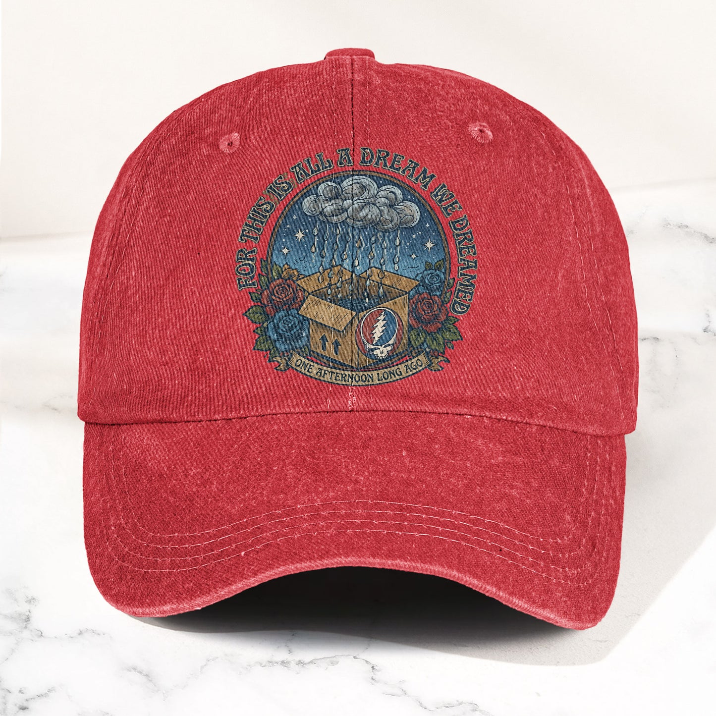 Grateful Dead Box Of Rain Dream We Dreamed Music Merch Denim Cap – Retro Vintage Dad Cap Gift For Dad (With Box)