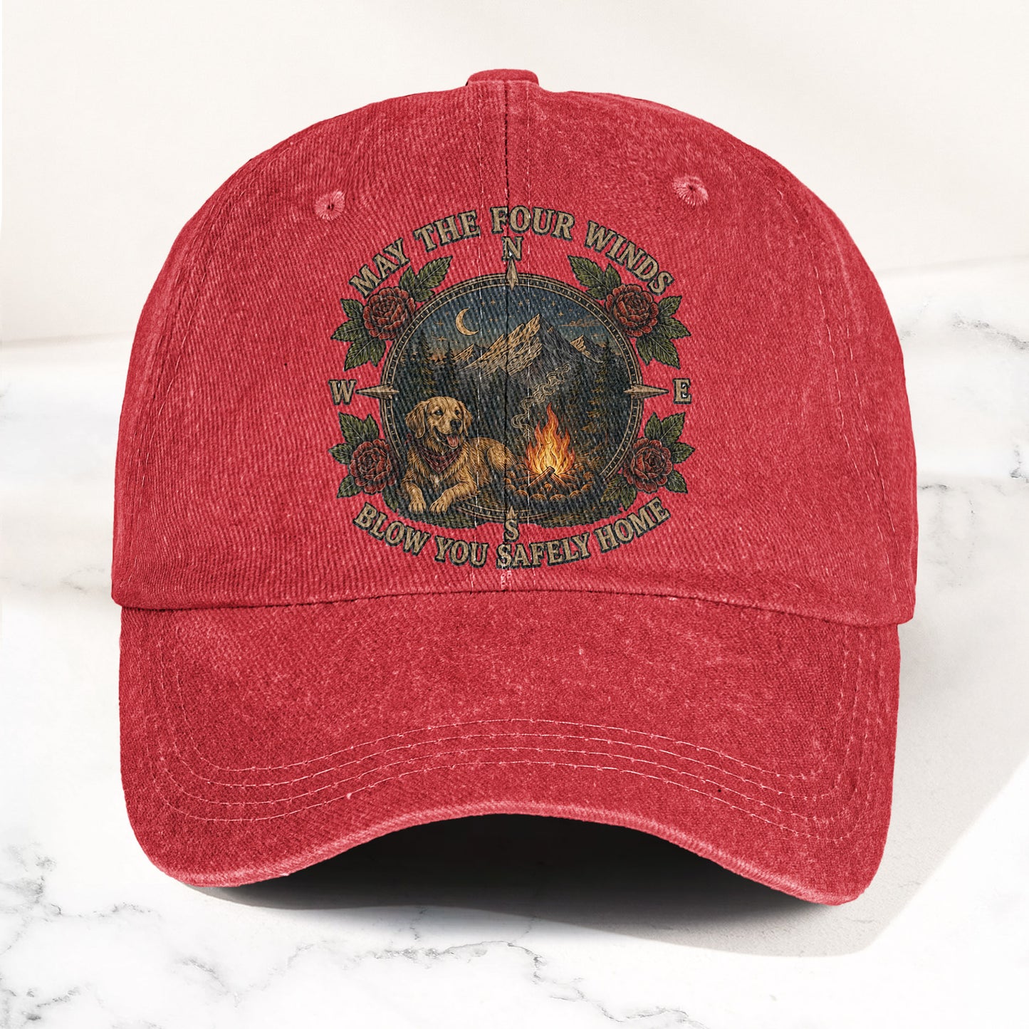 Grateful Dead Franklin's Tower May The Four Winds Blow You Safely Home Dog Campfire Denim Cap – Retro Vintage Dad Cap Gift For Dad (With Box)