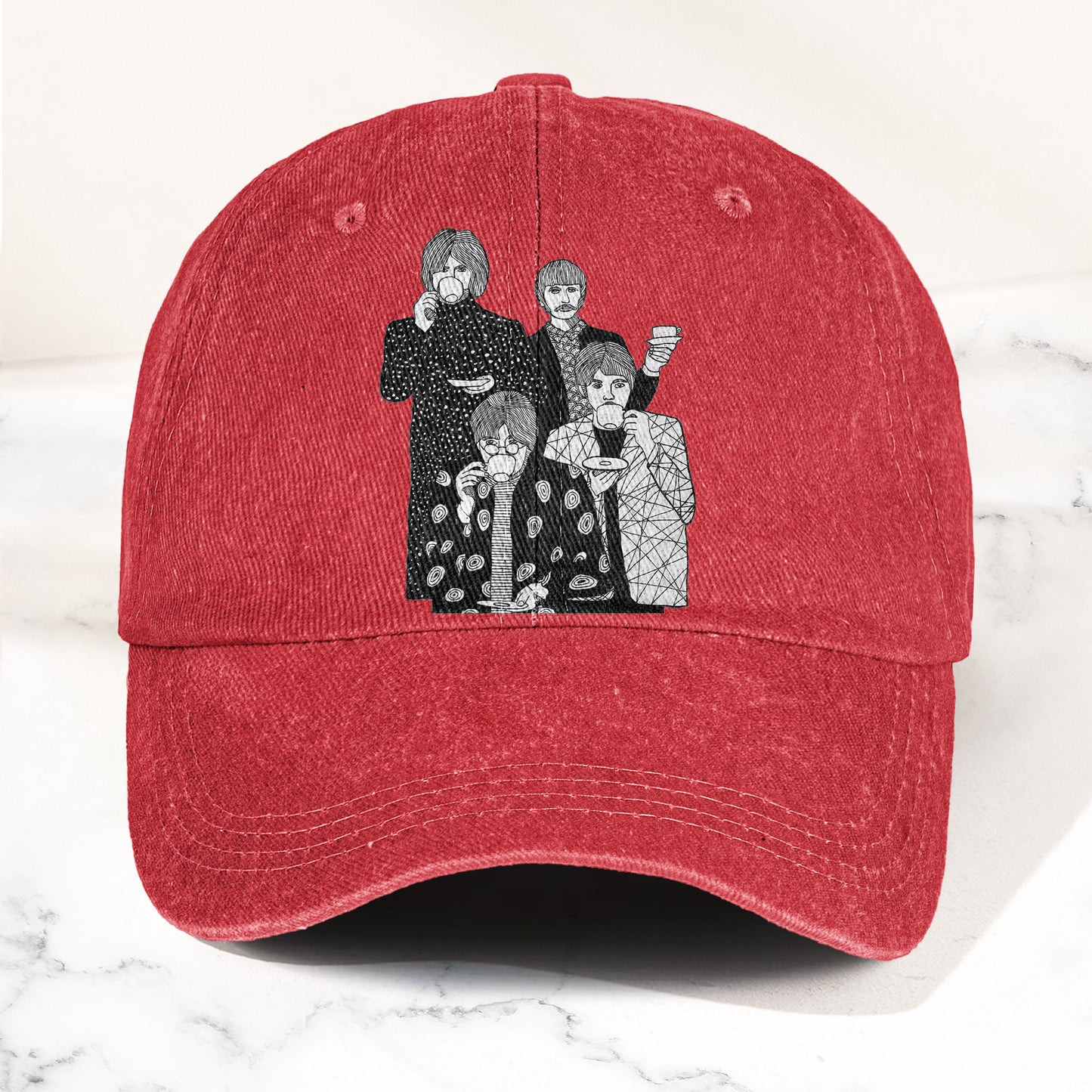 The Beatles Drinking Tea Denim Cap – Retro Vintage Rock Band Dad Cap Gift For Dad (With Box)