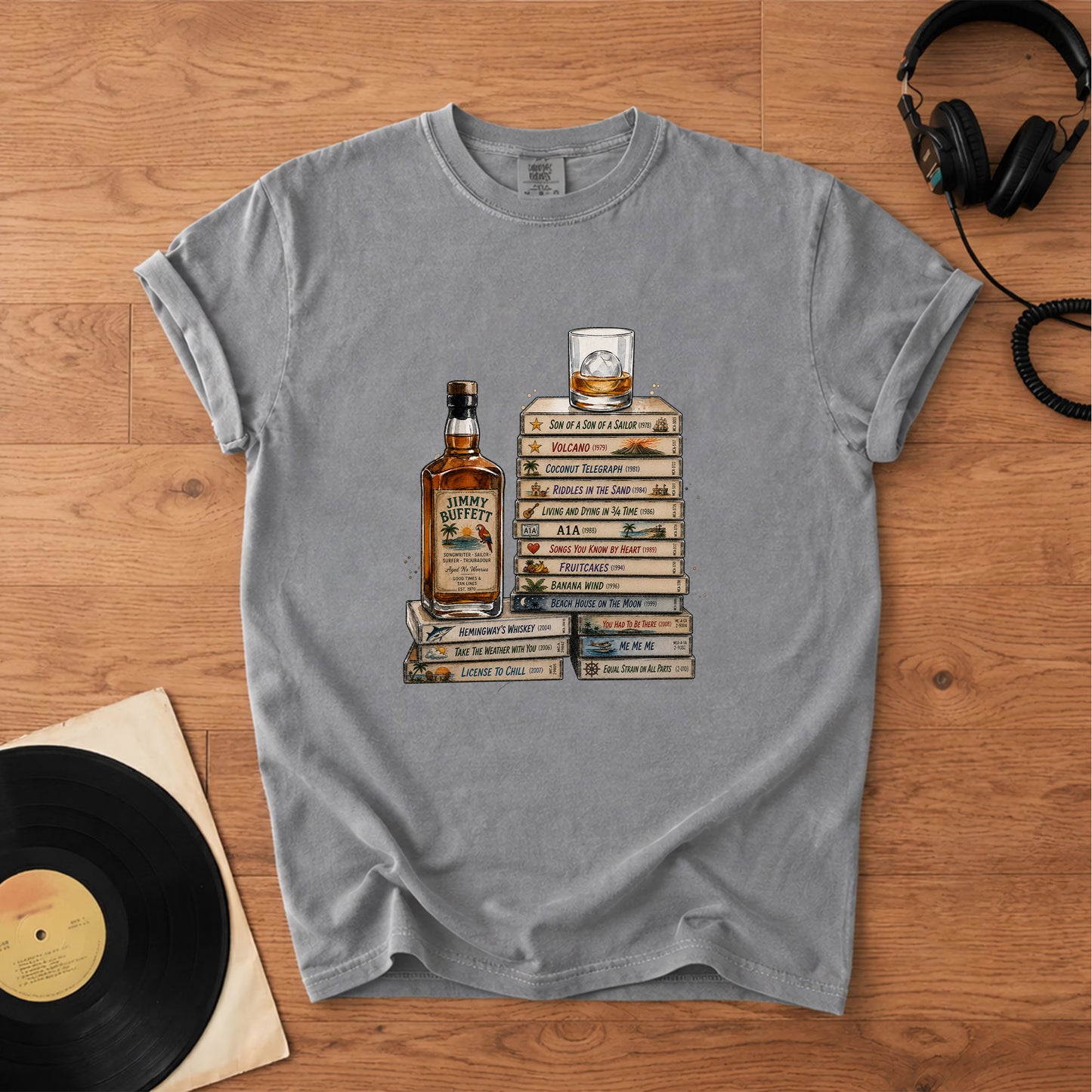 Jimmy Buffett Cassette Album Collection Vintage T-Shirt – Retro Music Jimmy Buffett Merch Tee