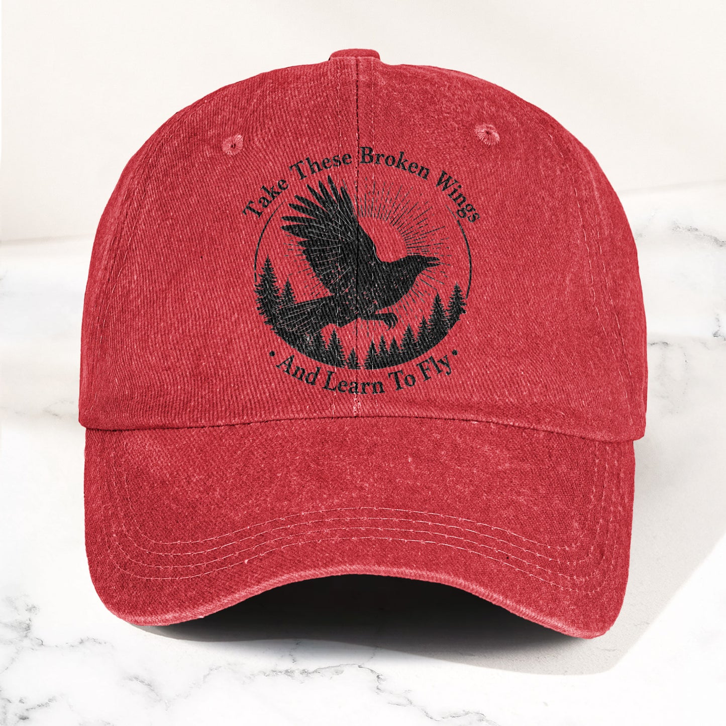 Broken Wings Take These Broken Wings And Learn To Fly Denim Cap – Retro Vintage Dad Cap Gift For Dad (With Box)