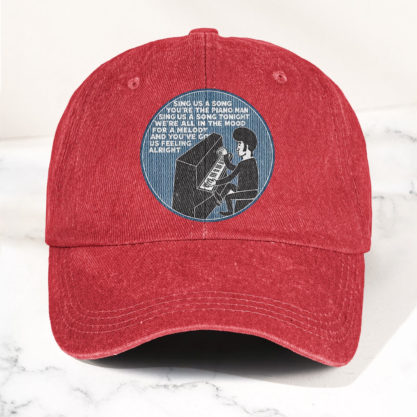 Billy Joel Piano Man Sing Us A Song Lyrics Vintage Graphic Denim Cap – Retro Vintage Dad Cap Gift For Dad (With Box)