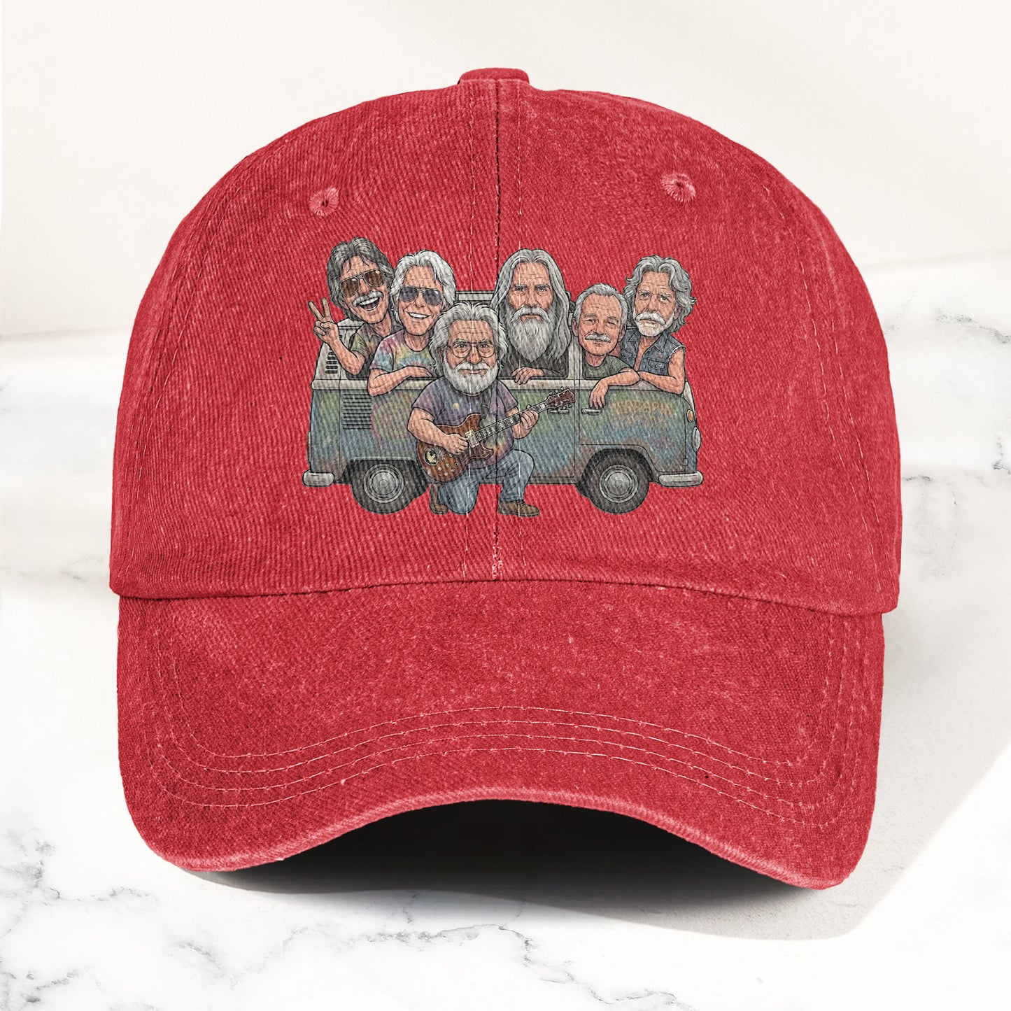 Grateful Dead Band Cartoon VW Bus Graphic Music Merch Denim Cap – Retro Vintage Dad Cap Gift For Dad (With Box)