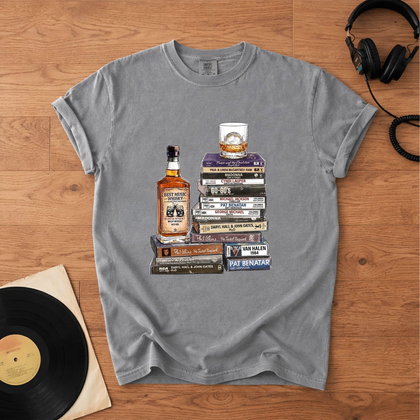 1980s Rock Album Cassette Collection T-Shirt – Retro Rock Music Michael Jackson Madonna and Bands Merch Tee
