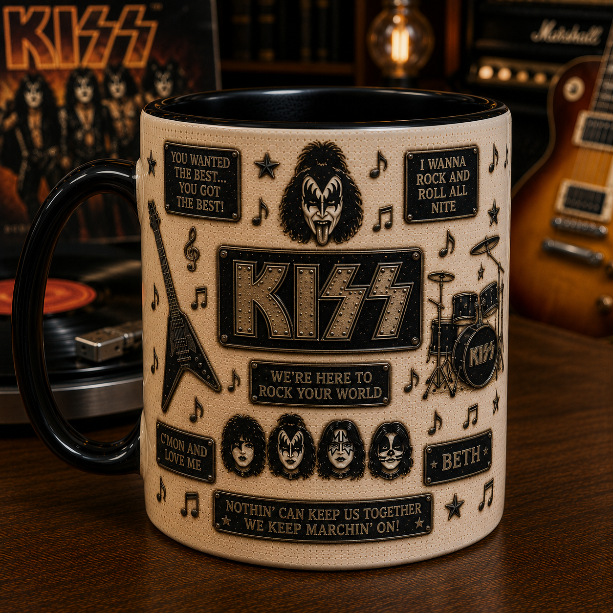 KISS Mug – Rock and Roll All Nite Ceramic Coffee Mug, KISS Army Collectible Gift for Classic Rock Fans