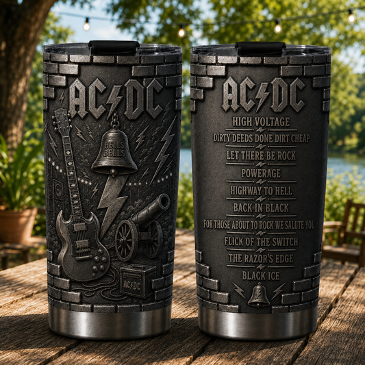 AC/DC 3D Printed Stainless Steel Tumbler - Hard Rock Band Album List Travel Mug