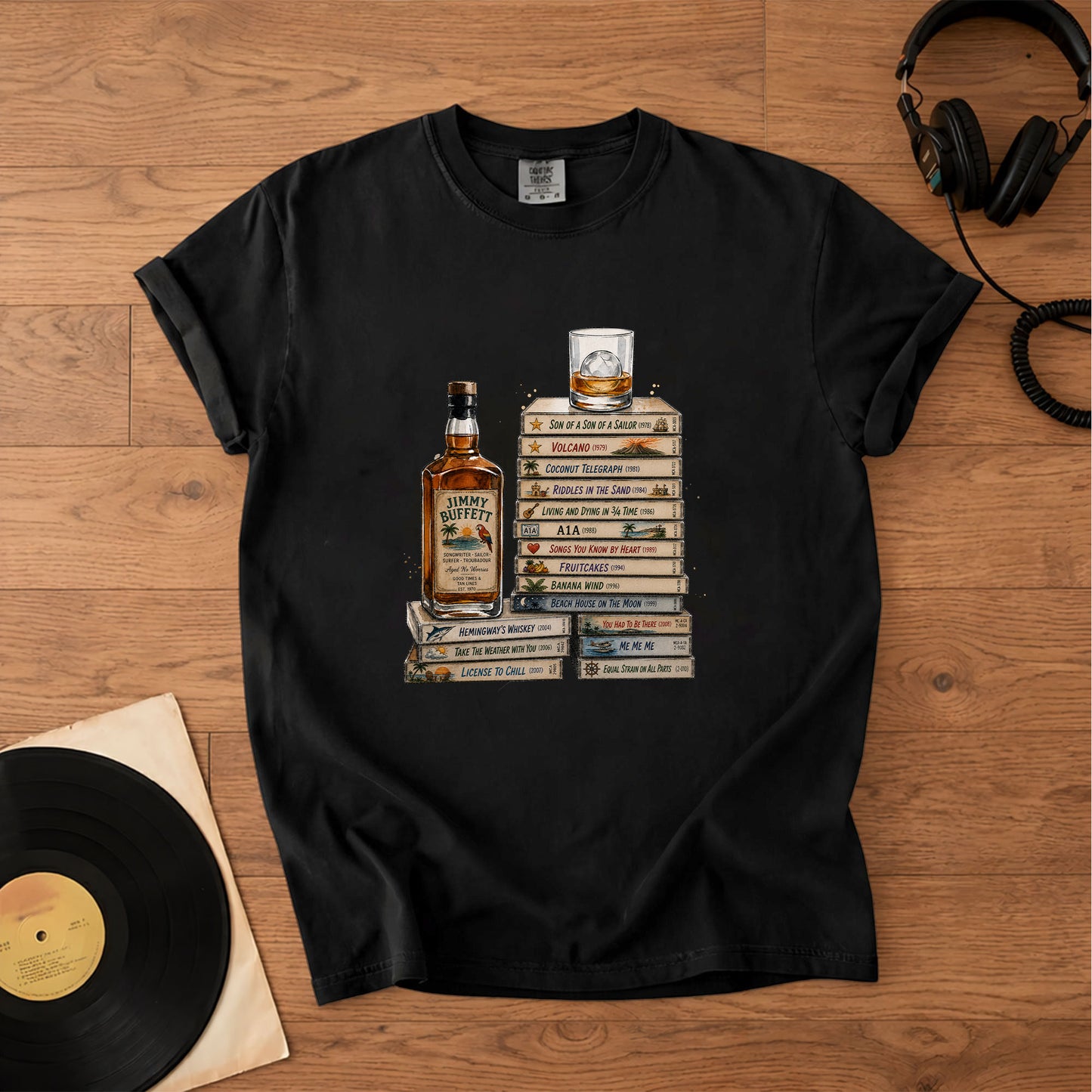 Jimmy Buffett Cassette Album Collection Vintage T-Shirt – Retro Music Jimmy Buffett Merch Tee