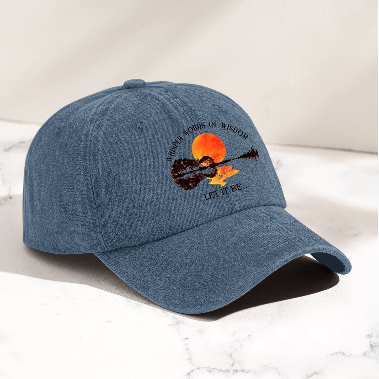 The Beatles Let It Be Whisper Words Of Wisdom Lyrics Graphic Denim Cap – Retro Rock Music Fan Cap (With Box)