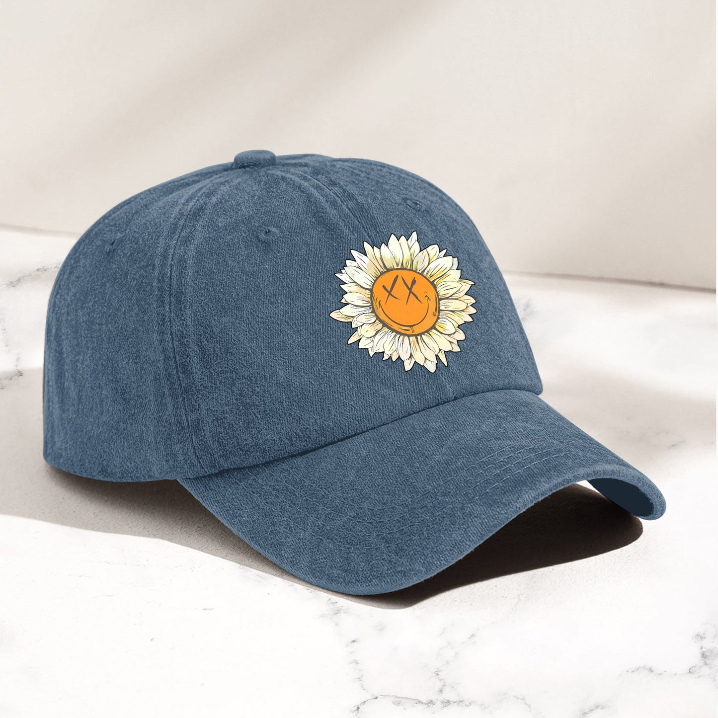 Blink-182 Denim Cap – Sunflower Smiley Aesthetic Dad Hat (With Box)