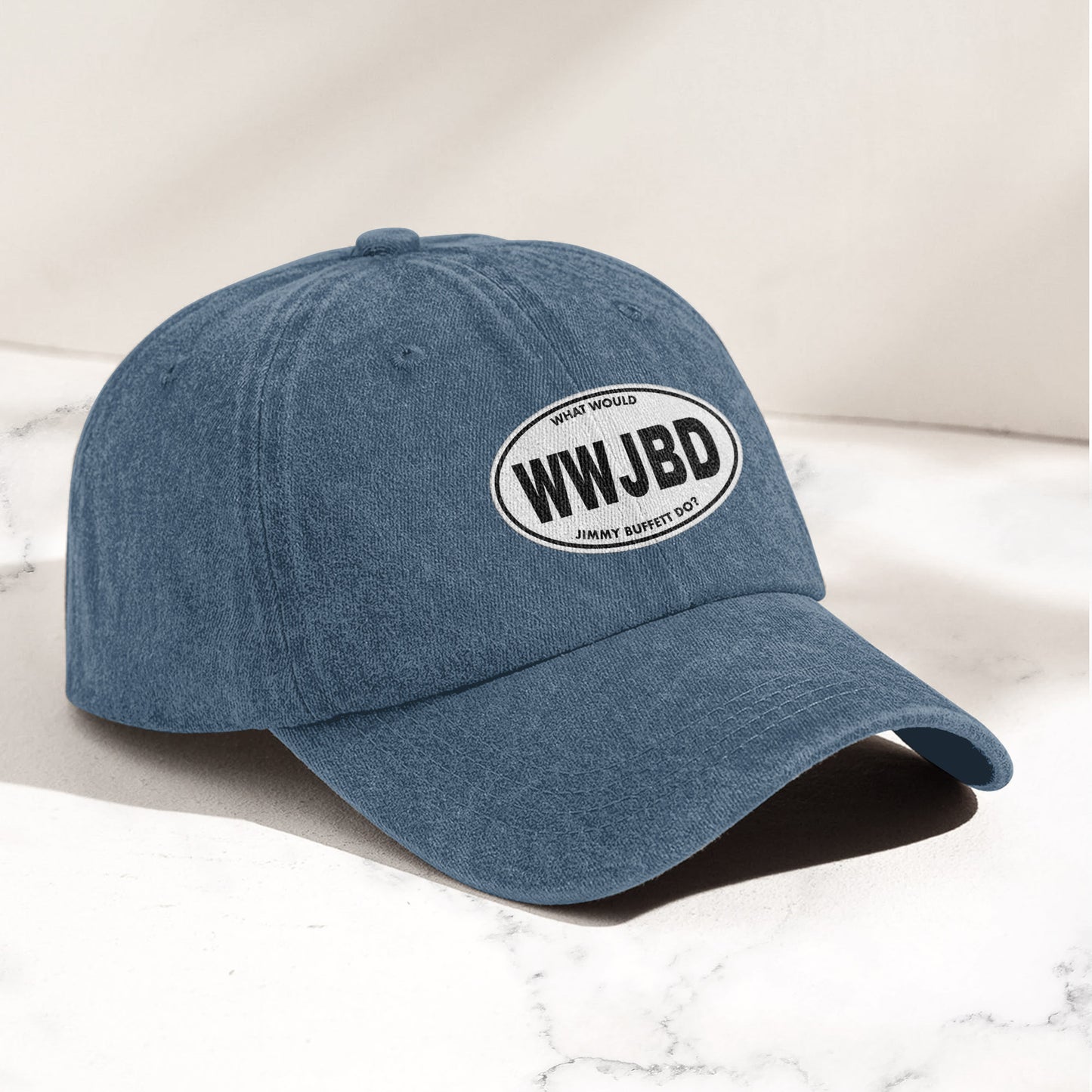 WWJBD Denim Cap – Retro Jimmy Buffett Inspired Dad Hat (With Box)