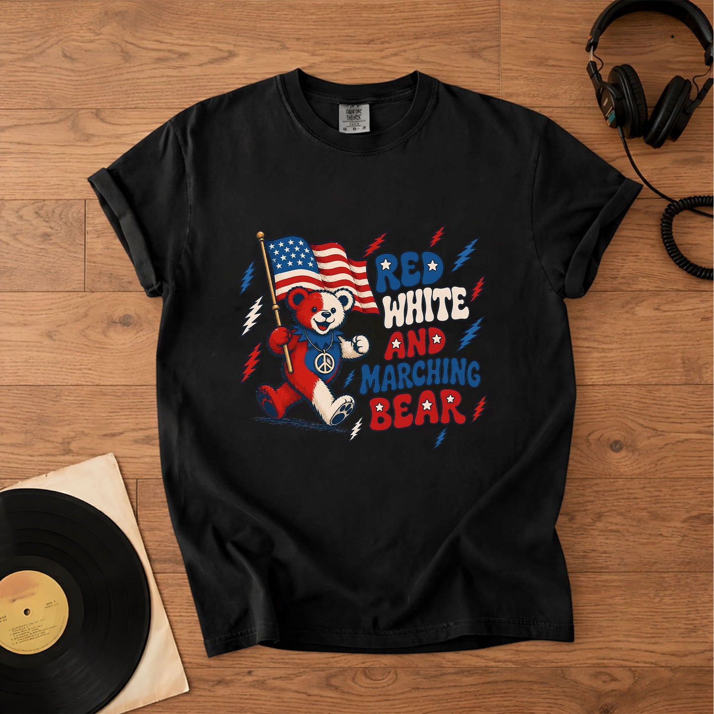 Grateful Dead Red White and Marching Bear Graphic 4th of July Patriotic T-Shirt – Retro Rock Metal Music Fan Merch Tee