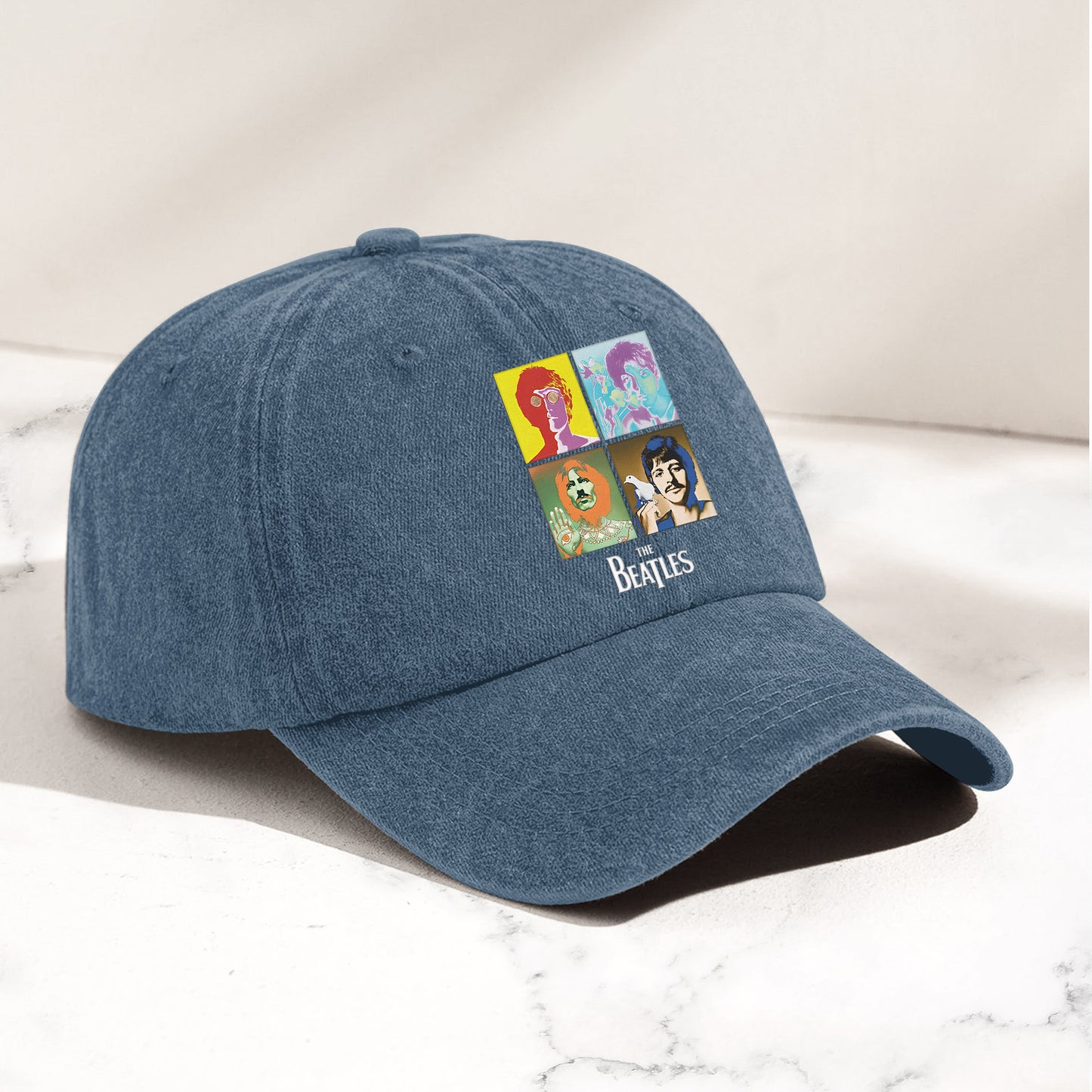 The Beatles Denim Dad Cap – Pop Art Portrait Grid Design (With BOX)