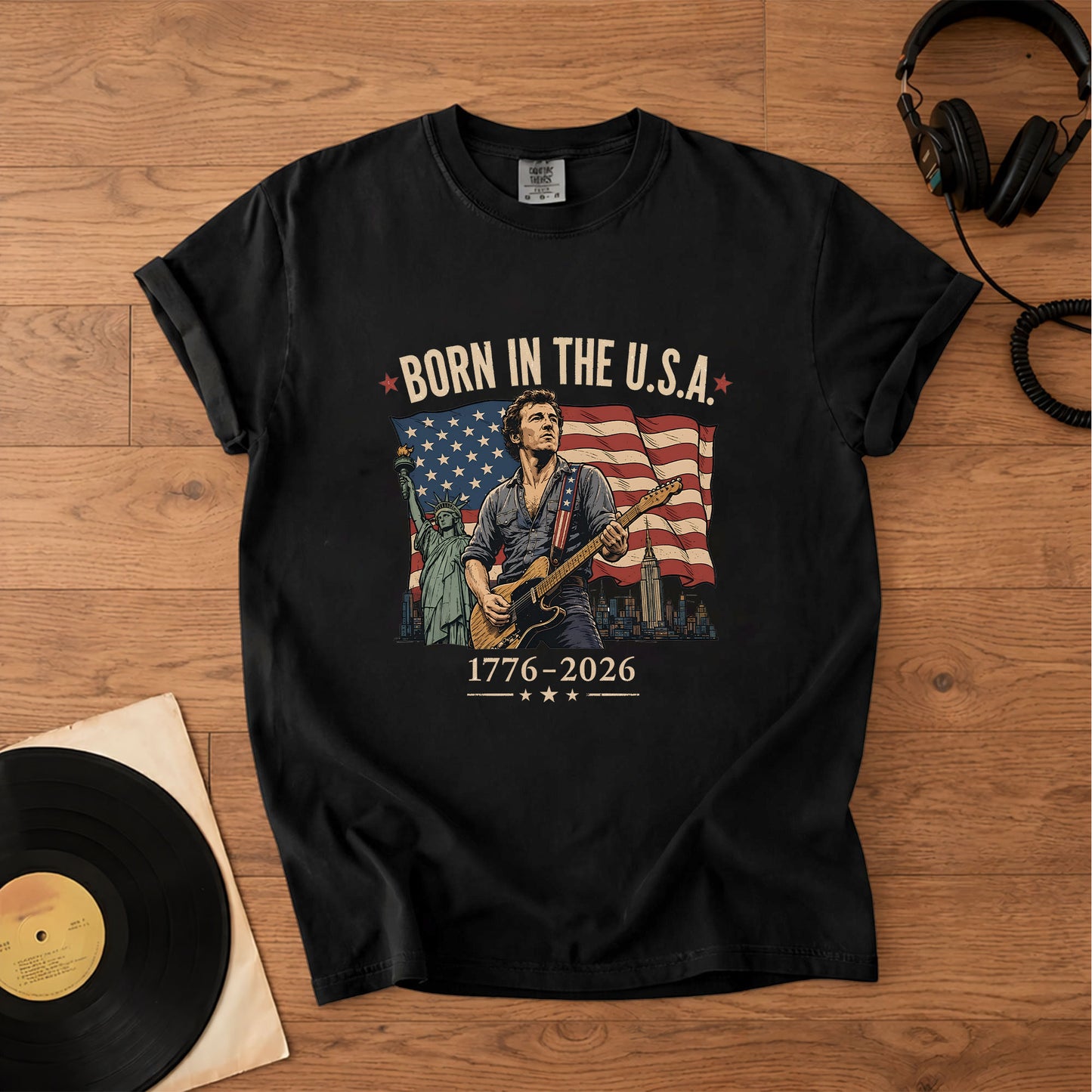 Bruce Springsteen Born In The USA 4th of July Patriotic Graphic T-Shirt – Retro Rock Music Fan Merch Tee