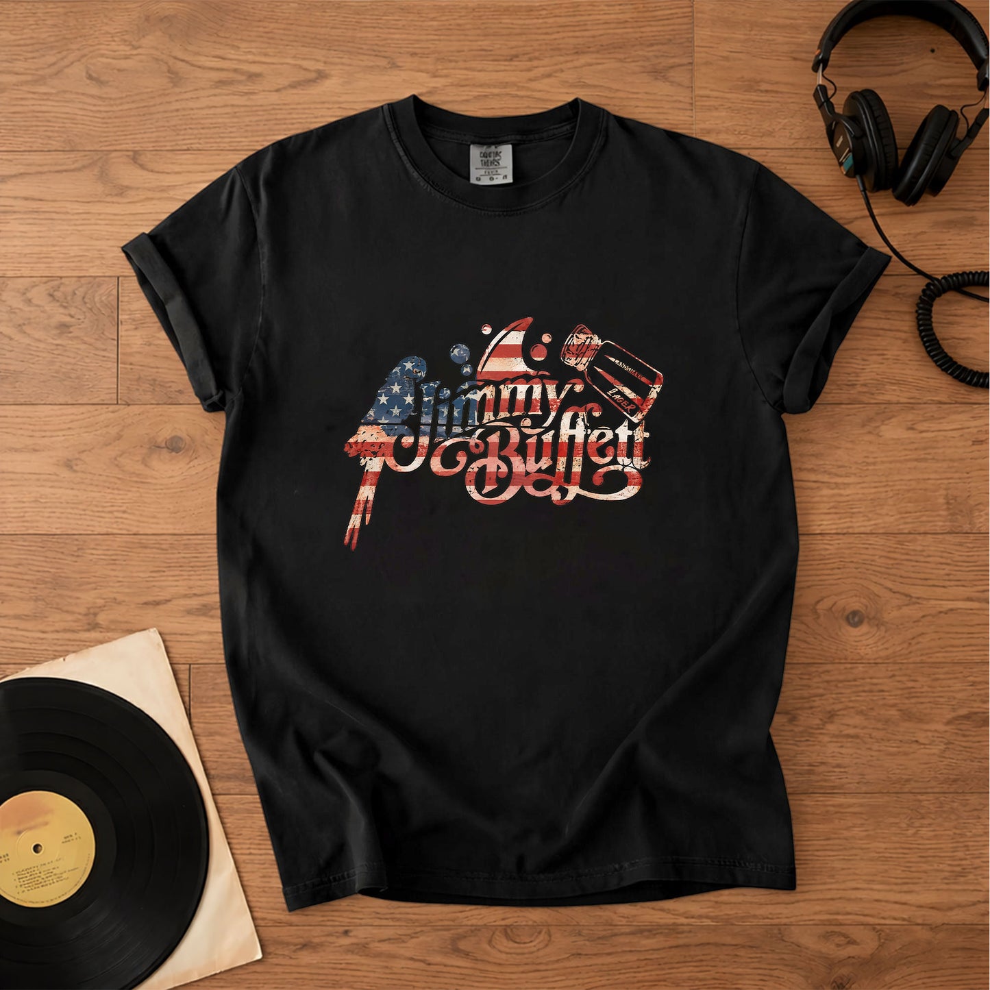 Jimmy Buffett Patriotic American Flag Graphic 4th of July T-Shirt – Retro Rock Metal Music Fan Merch Tee