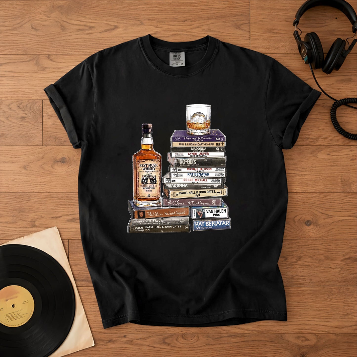 1980s Rock Album Cassette Collection T-Shirt – Retro Rock Music Michael Jackson Madonna and Bands Merch Tee