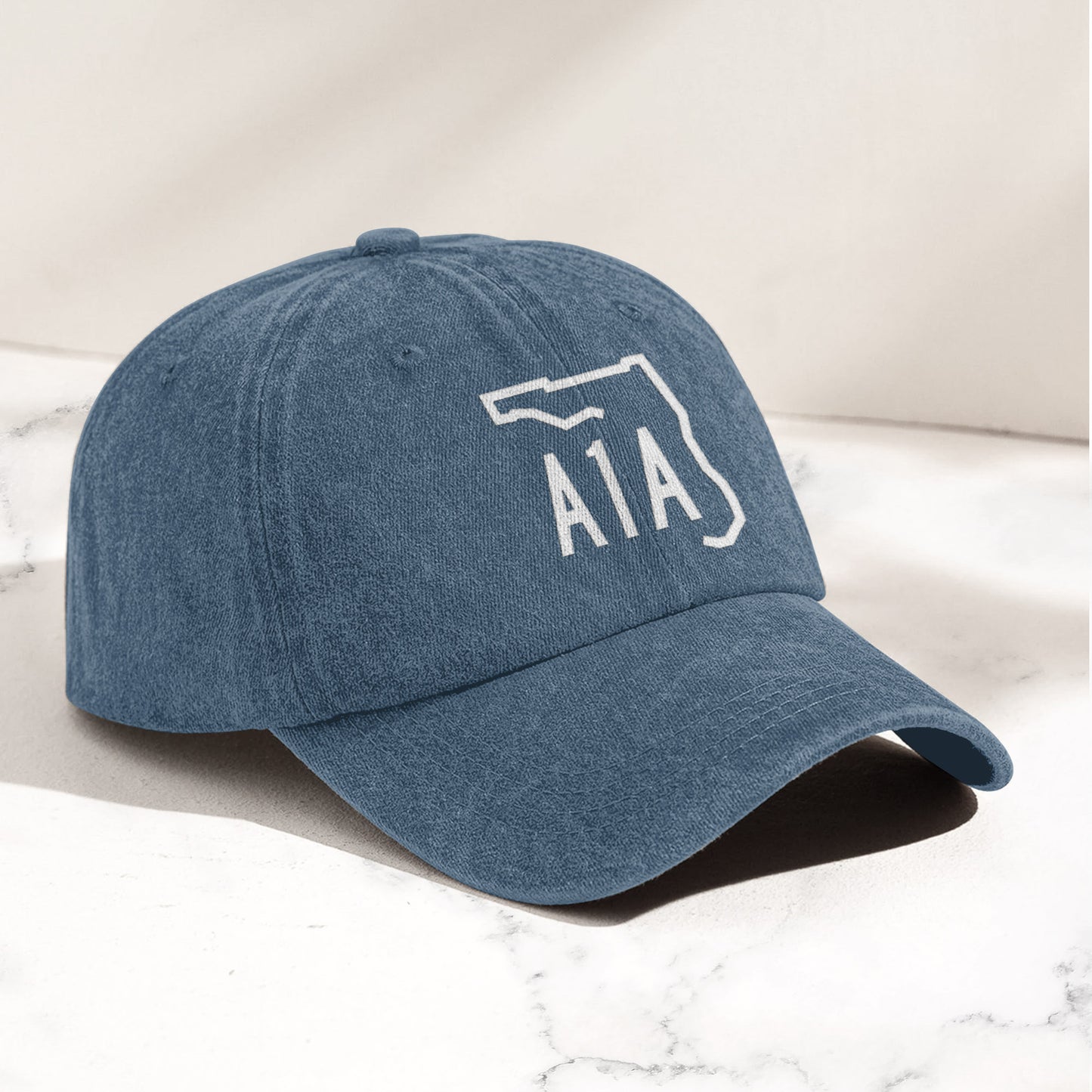 A1A Highway Sign Florida Denim Cap – Retro Jimmy Buffett Inspried Hat (With Box)