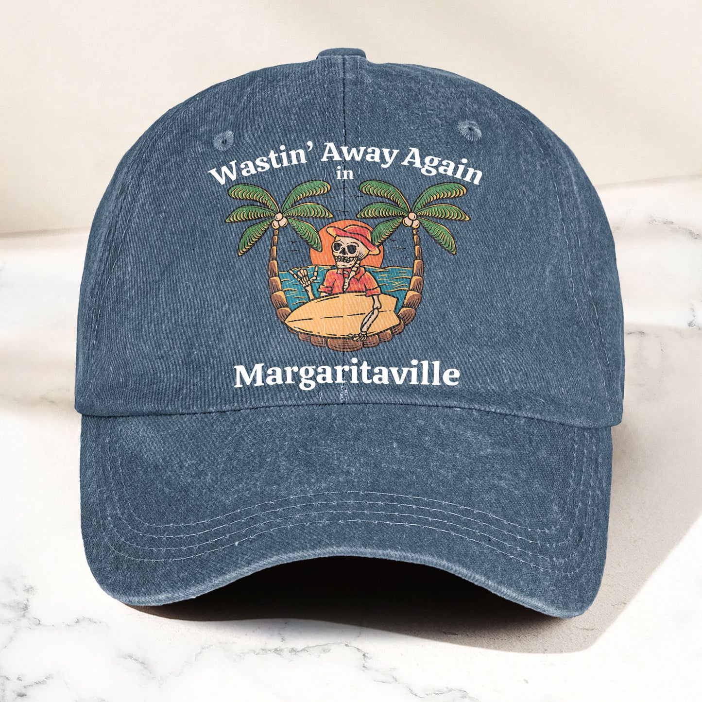 Wastin' Away Again in Margaritaville Denim Cap – Retro Jimmy Buffett Inspired Dad Hat (With Box)