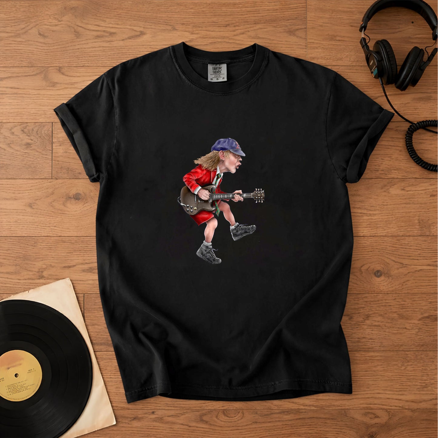 Angus Young Ripping On His Guitar Comfort Tee – Classic Music Graphic Shirt