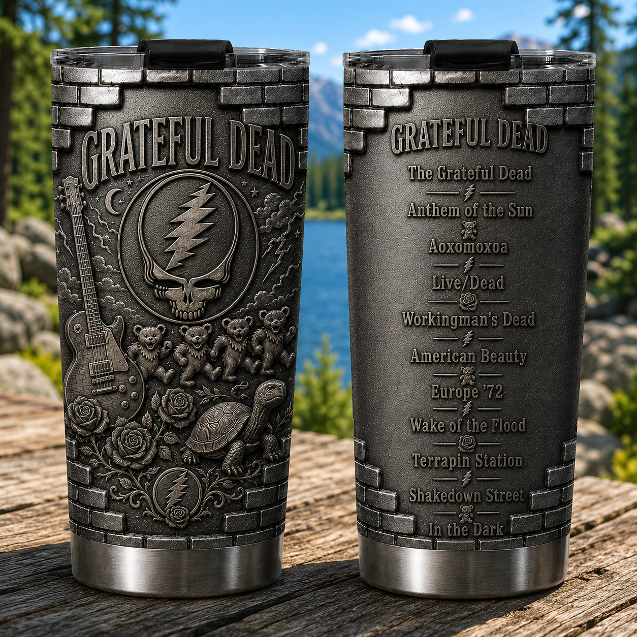Grateful Dead 3D Printed Stainless Steel Tumbler - Rock Band Album List Travel Mug