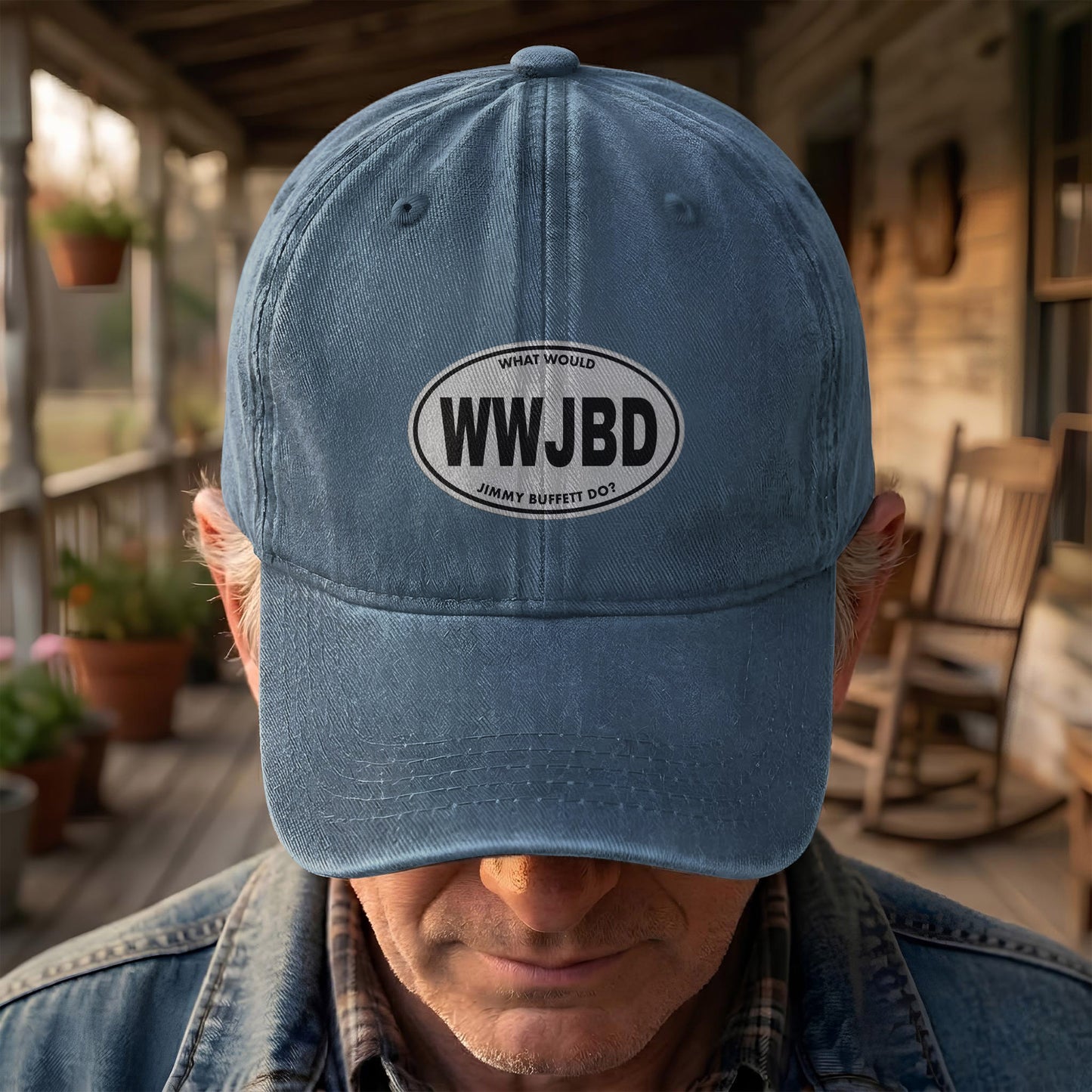 WWJBD Denim Cap – Retro Jimmy Buffett Inspired Dad Hat (With Box)