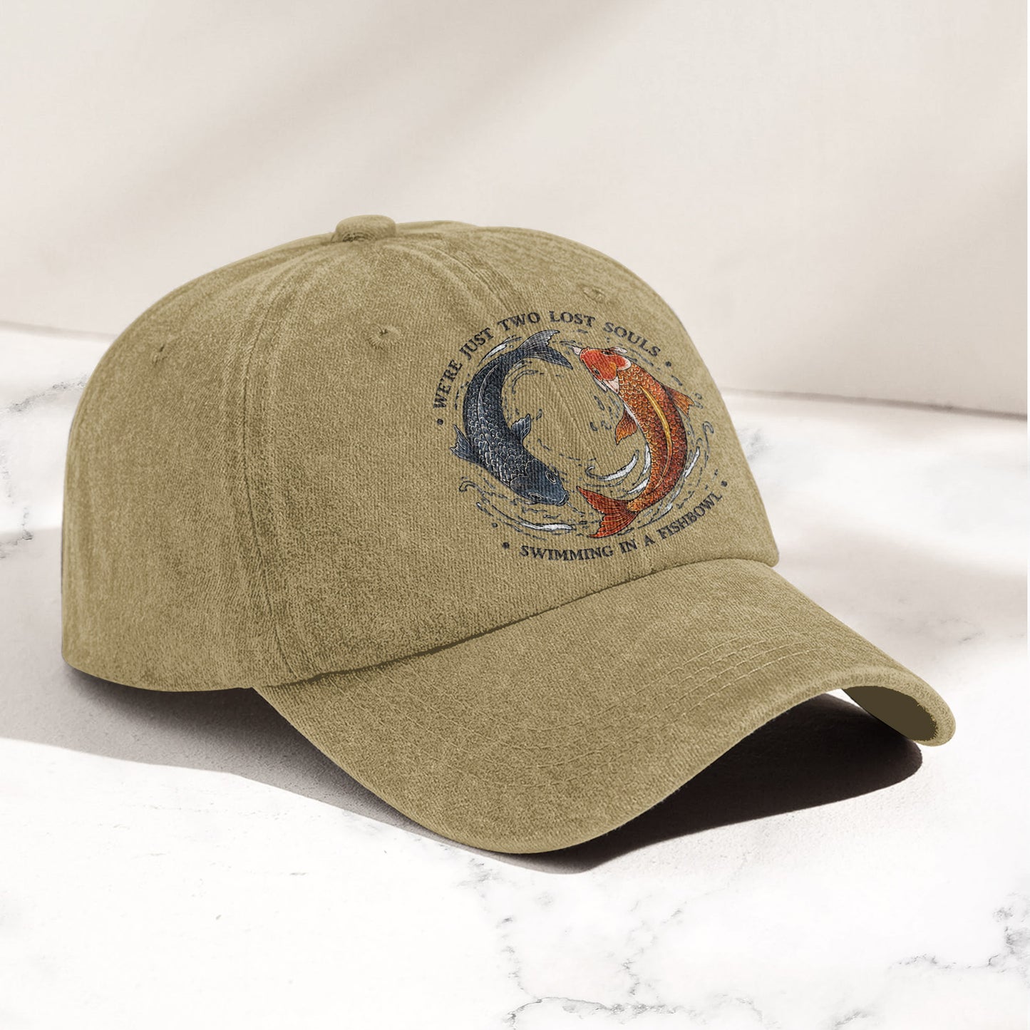 Pink Floyd We're Just Two Lost Souls Swimming In A Fish Bowl Vintage Denim Cap – Retro Dad Cap (With Box)