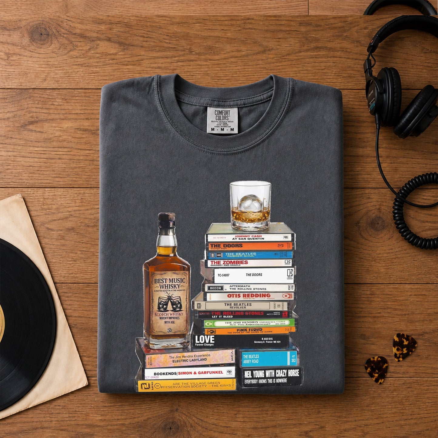 Vintage Rock Cassette Collection T-Shirt – The Beatles Rolling Stones Pink Floyd Albums Graphic Tee