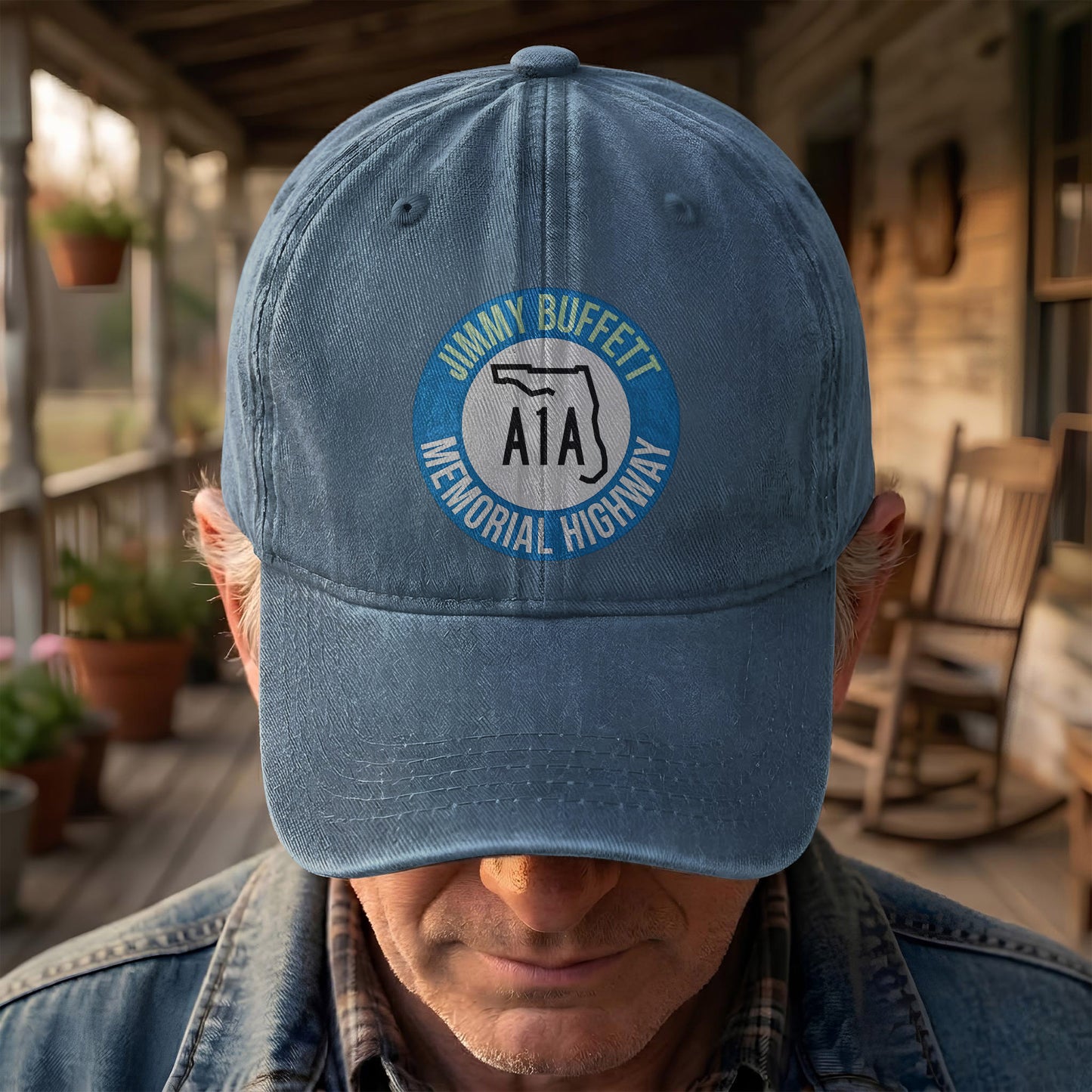 Jimmy Buffett A1A Memorial Highway Denim Cap – Retro Jimmy Buffett Tribute Dad Hat (With Box)