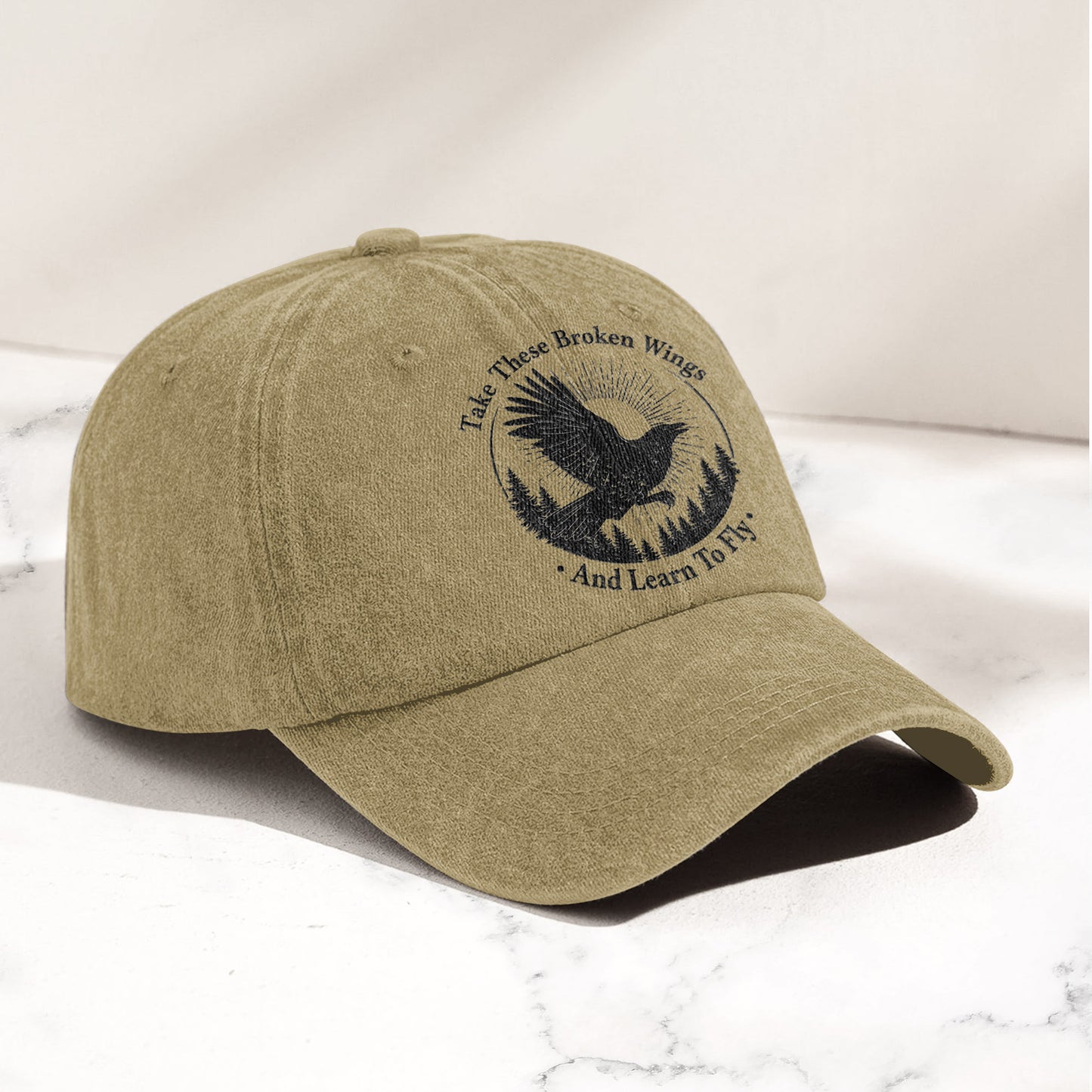 Broken Wings Take These Broken Wings And Learn To Fly Denim Cap – Retro Vintage Dad Cap Gift For Dad (With Box)