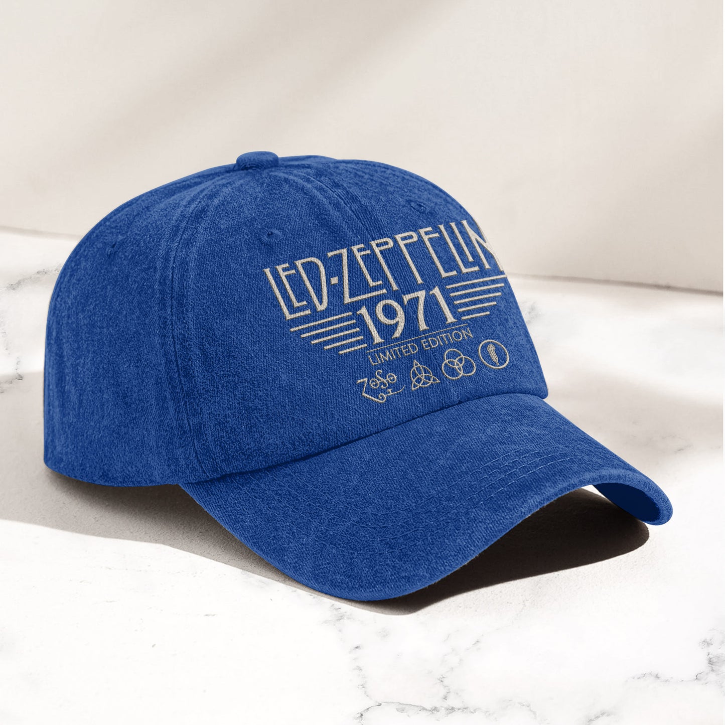 Led Zeppelin 1971 Four Symbols Icon Denim Cap – Vintage Dad Cap Gift For Dad (With Box)