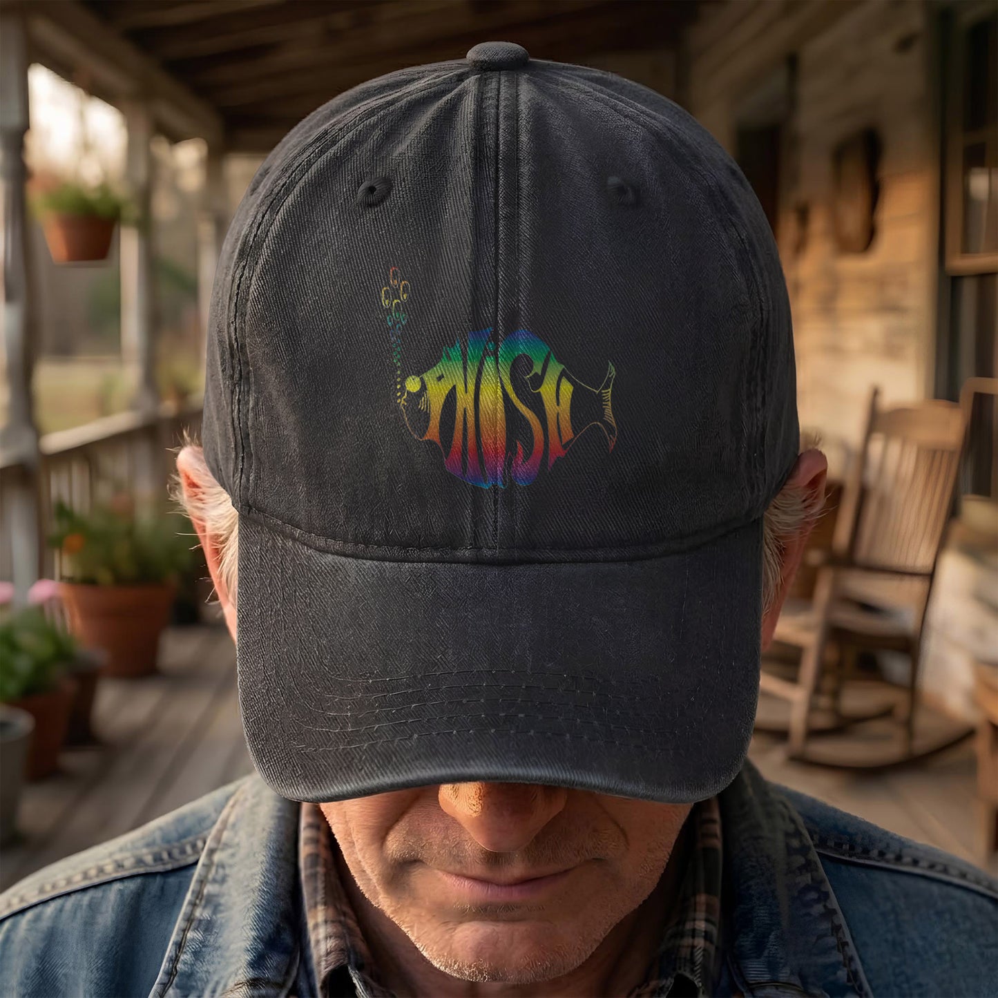 Phish Rainbow Fish Logo Denim Cap – Retro Music Phish Cap Gift For Dad (With Box)