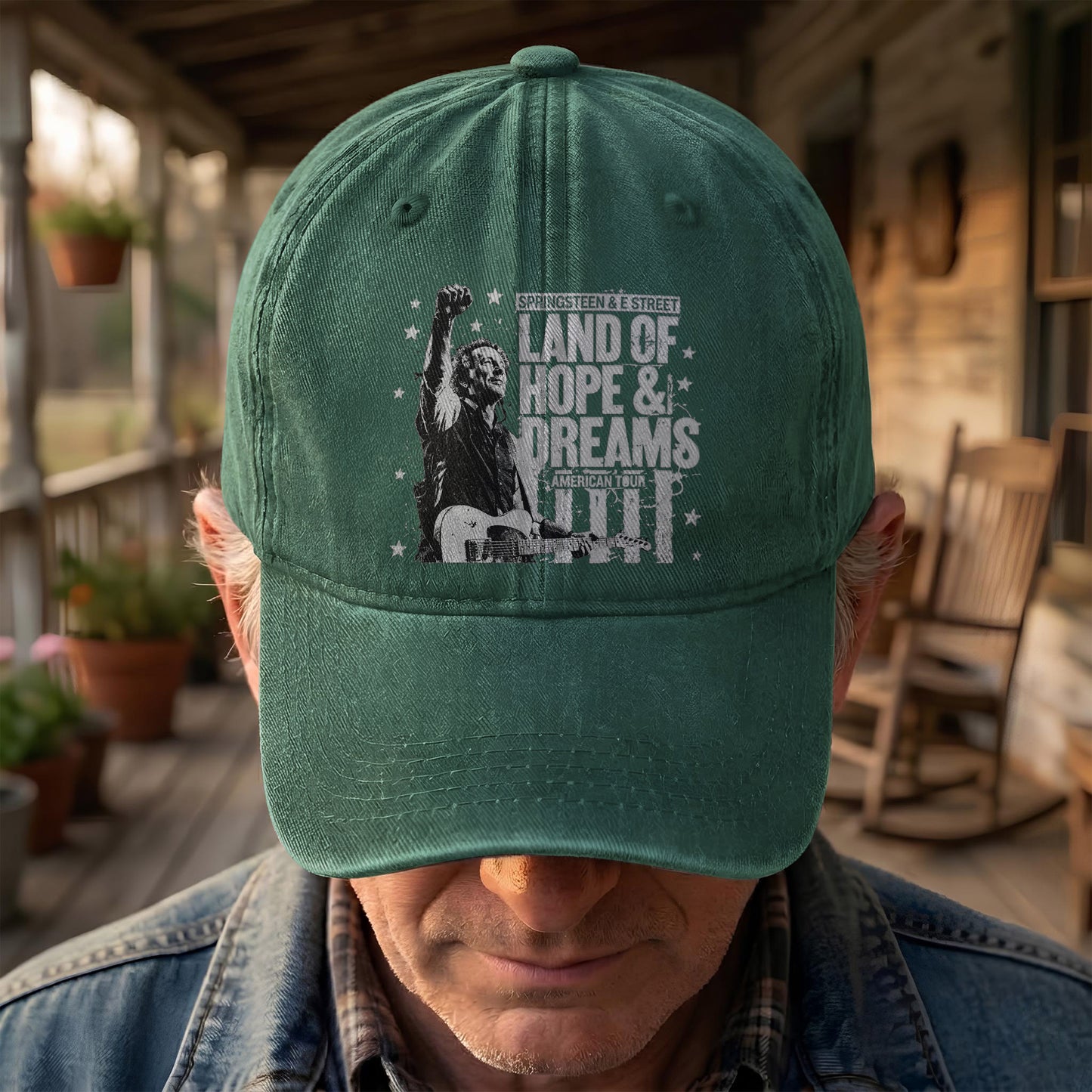 Bruce Springsteen Land of Hope & Dreams American Tour Denim Cap – Retro Rock Music Fan Cap (With Box)